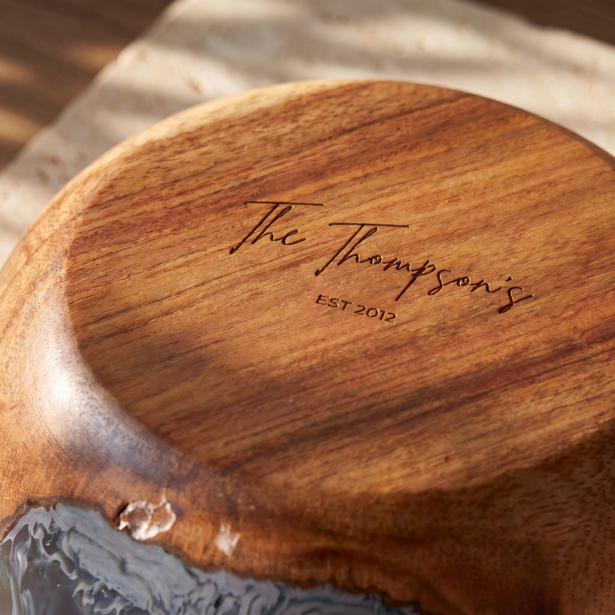 Resin Bowl in Slate - close-up of the personalised engraving #colour_slate