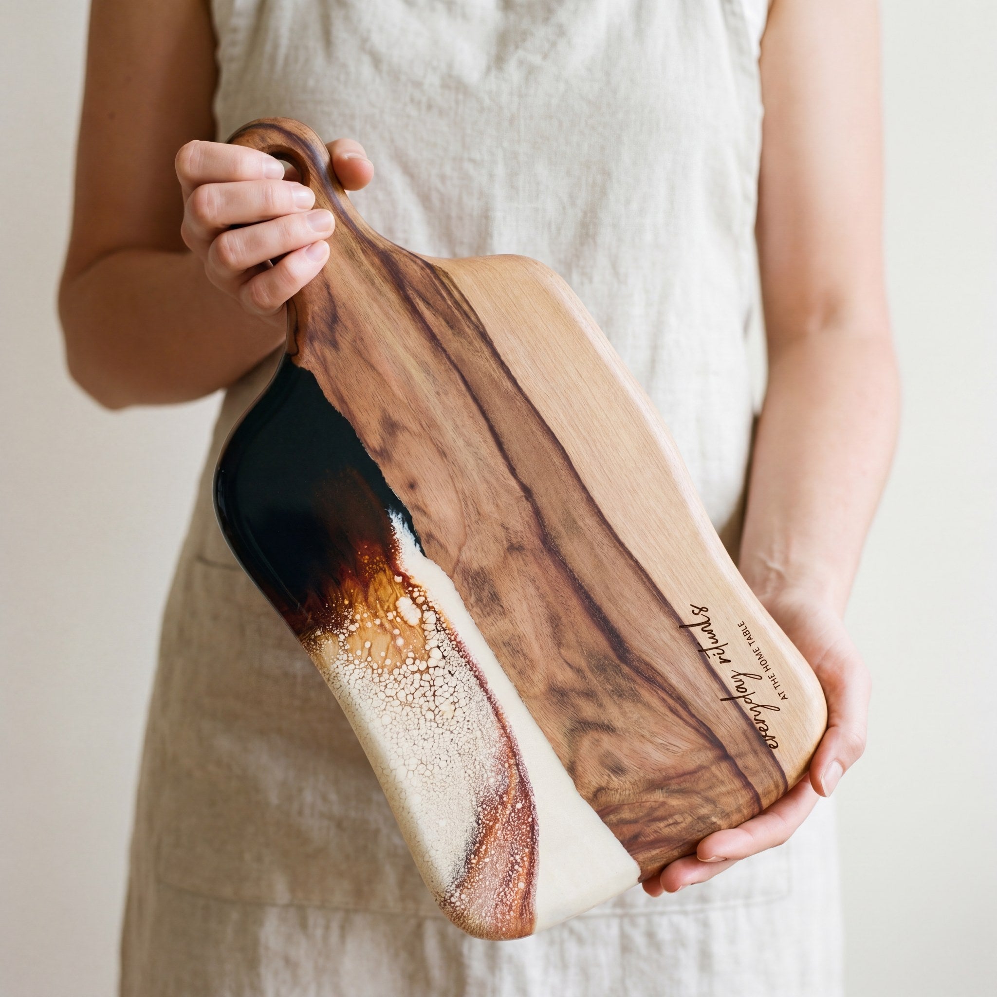 The Entertainer's Bundle in Burnt Ivory - Medium paddle held in hand for scale