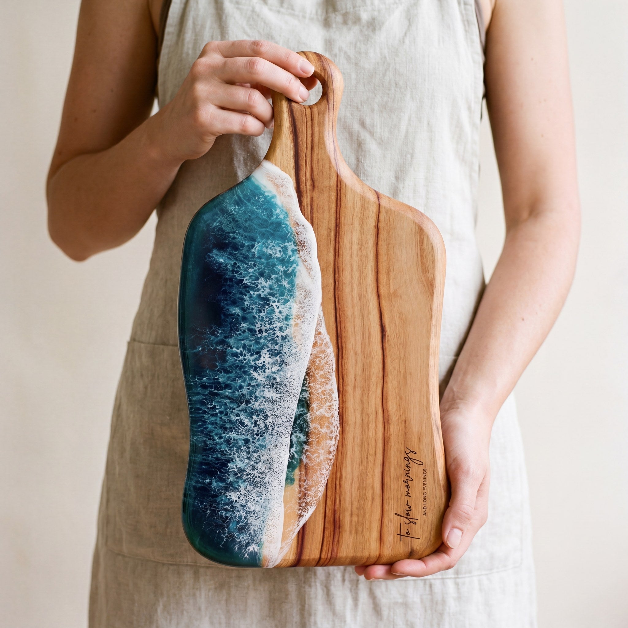 The Entertainer's Bundle in Seascape - Medium paddle held in hand for scale
