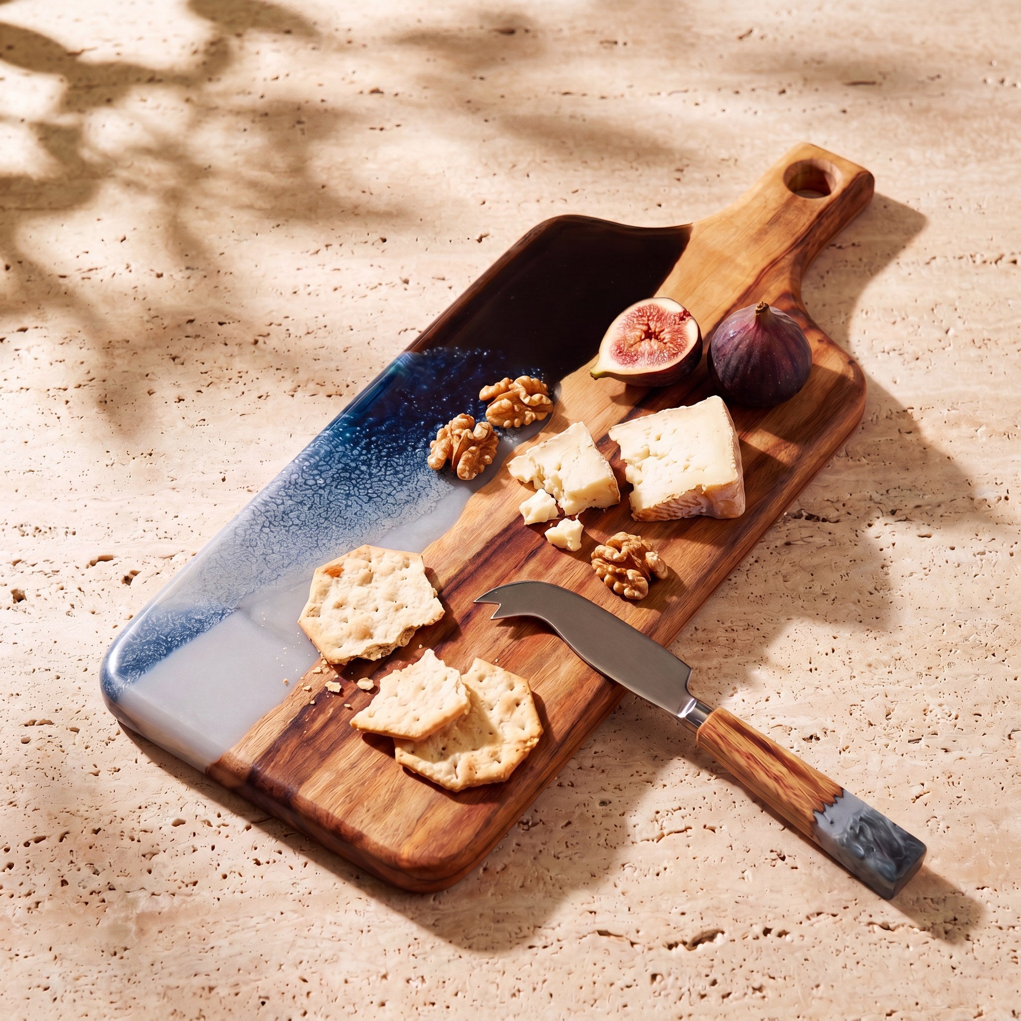 Resin Cheese Knife in Slate - styled on a serving board #colour_slate