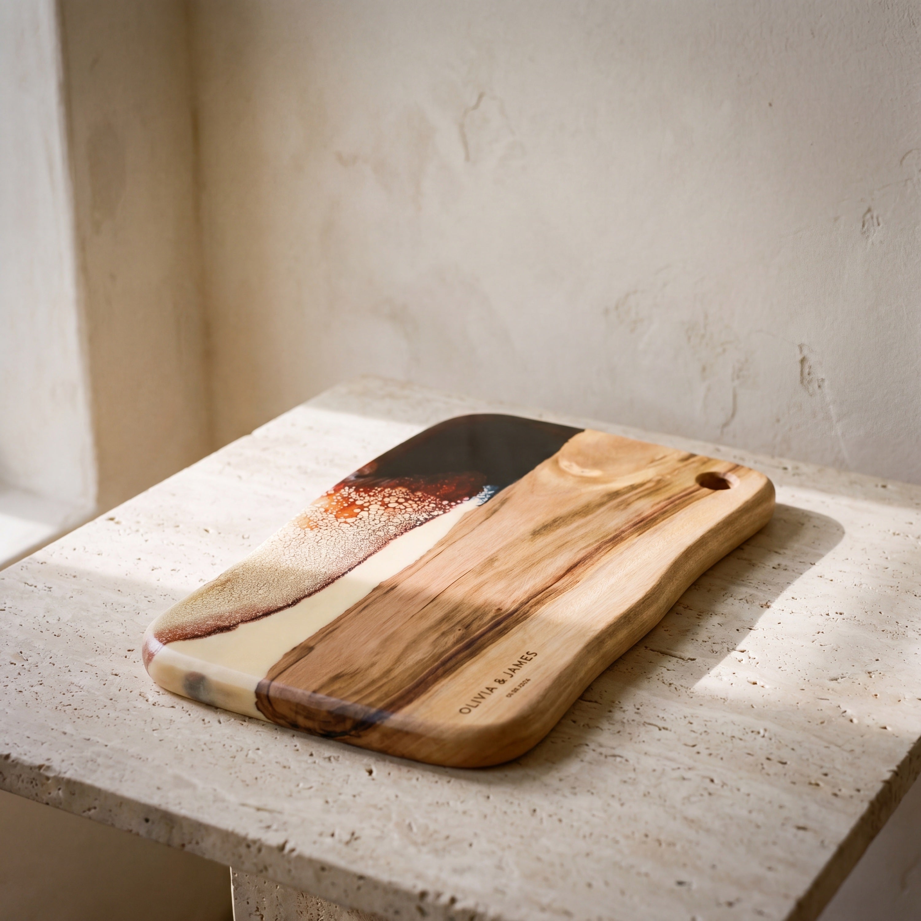 Large Resin Board in Burnt Ivory - Hero shot of the live-edge slab #colour_burnt-ivory