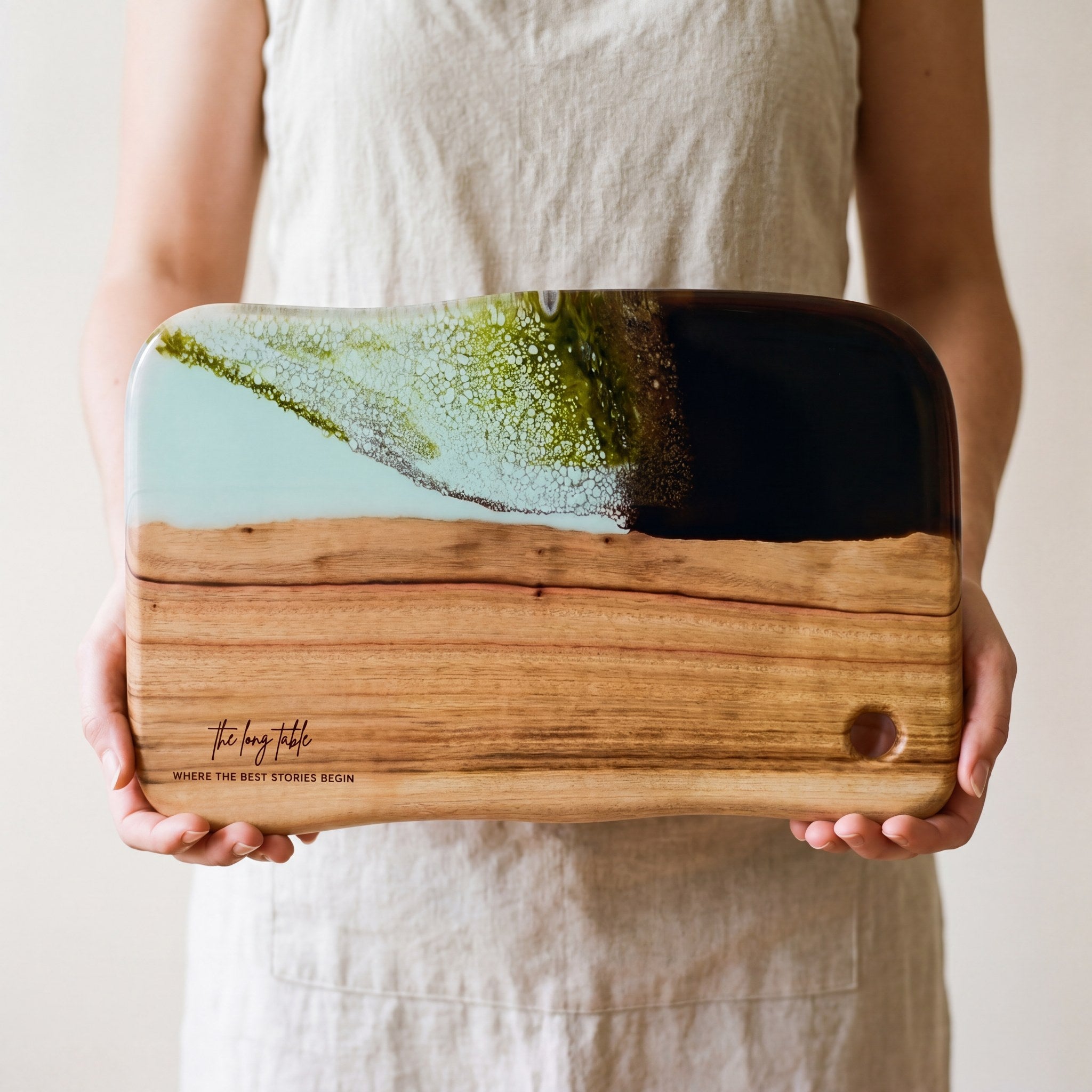 Large Resin Board in Sage Green - Held in hand #colour_sage-green