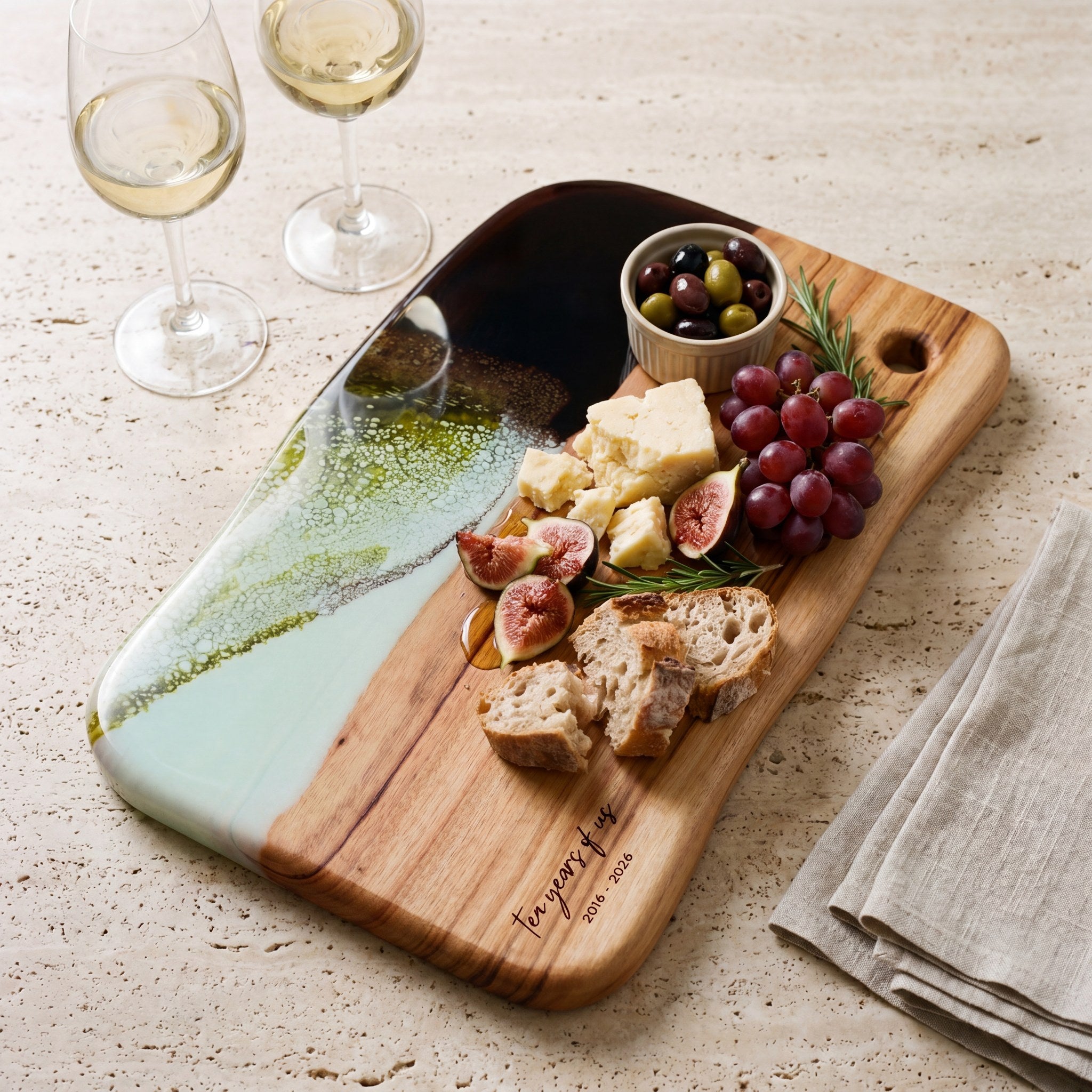 Large Resin Board in Sage Green - Anniversary grazing board #colour_sage-green