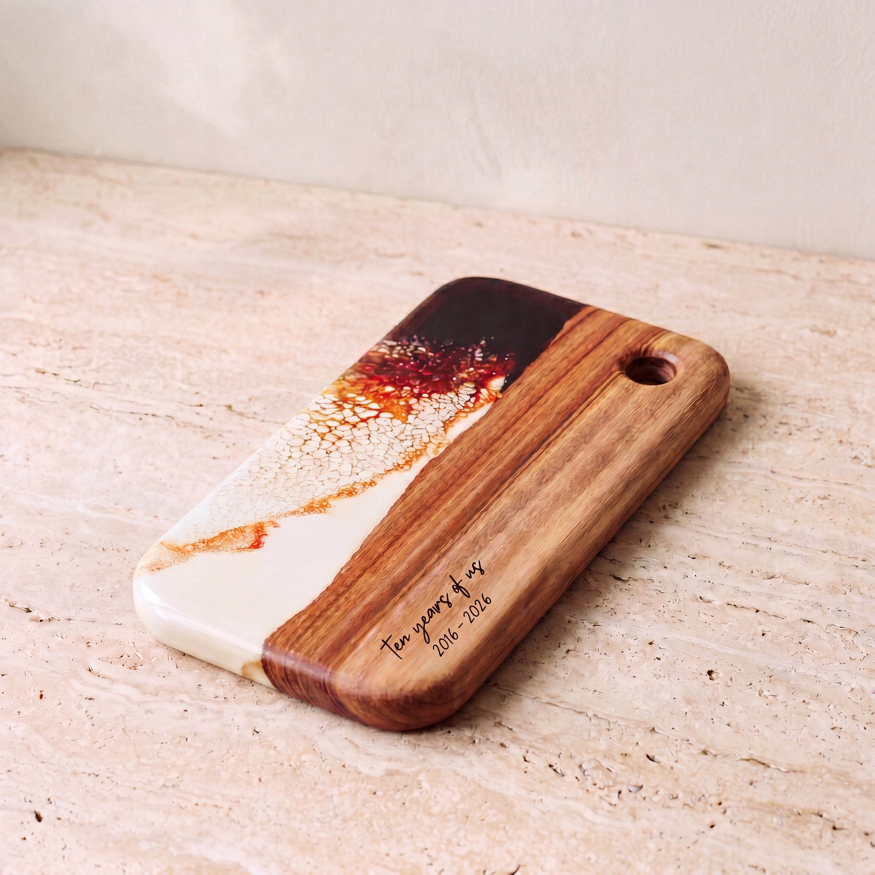Small Resin Board in Burnt Ivory - Hero shot of the live-edge board #colour_burnt-ivory