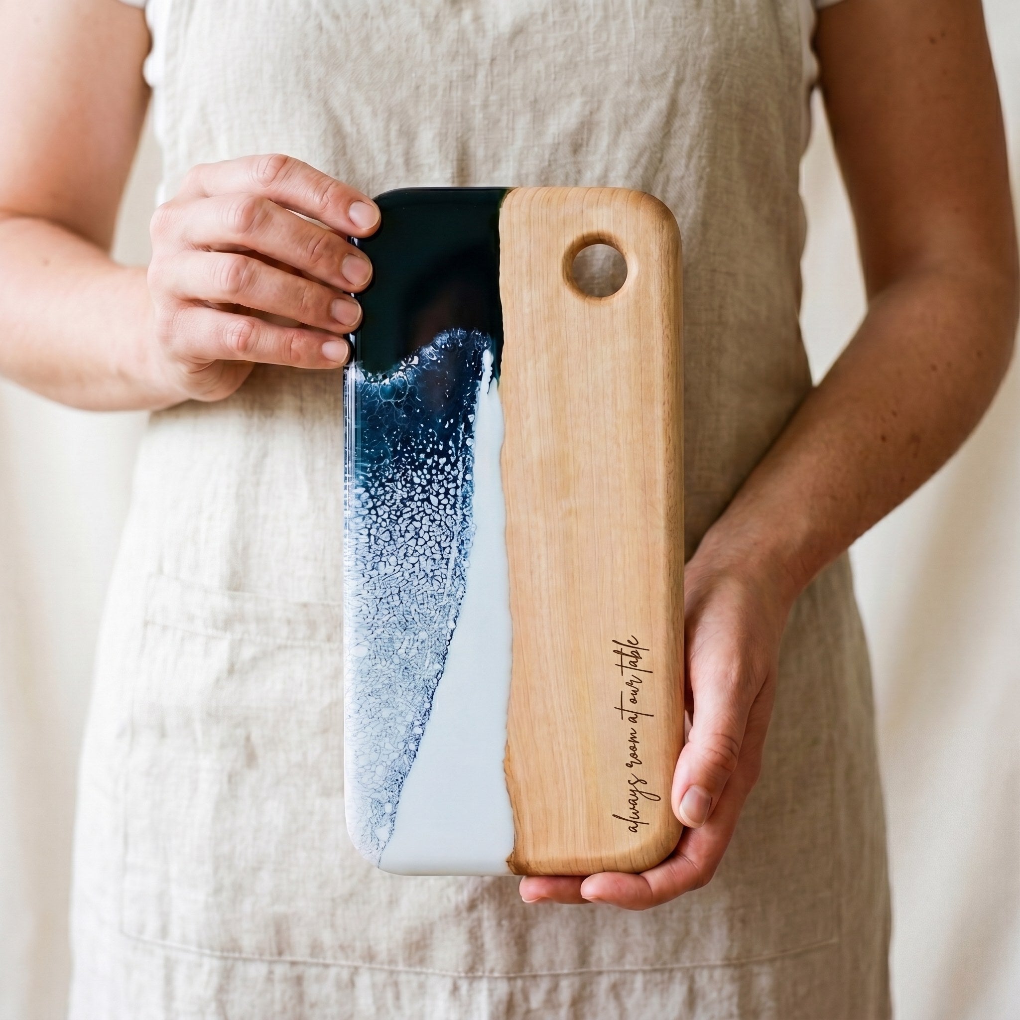 Small Resin Board in Prussian Blue - Held in hand #colour_prussian-blue