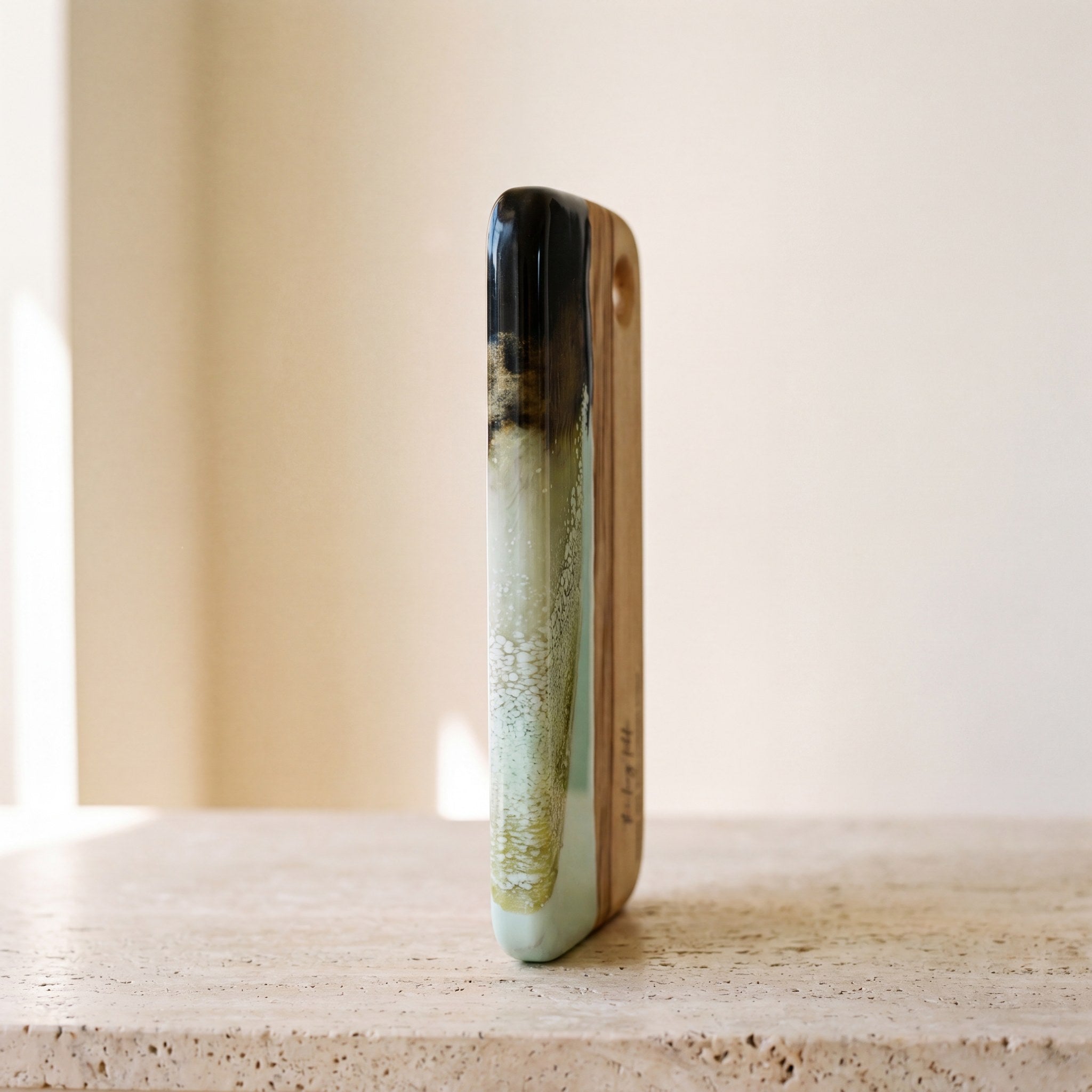 Small Resin Board in Sage Green - Side profile showing the resin edge #colour_sage-green