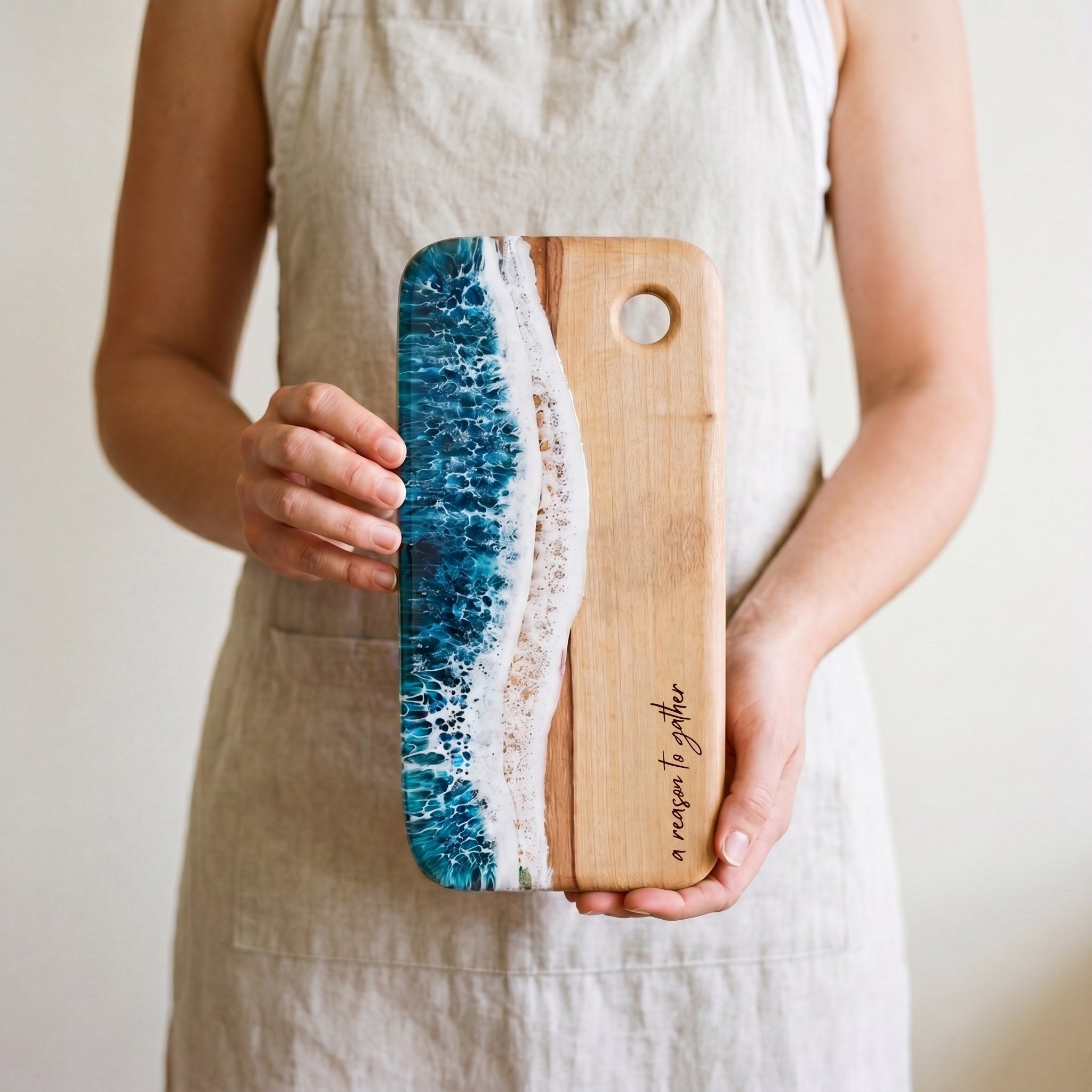 Small Resin Board in Seascape - Held in hand #colour_seascape