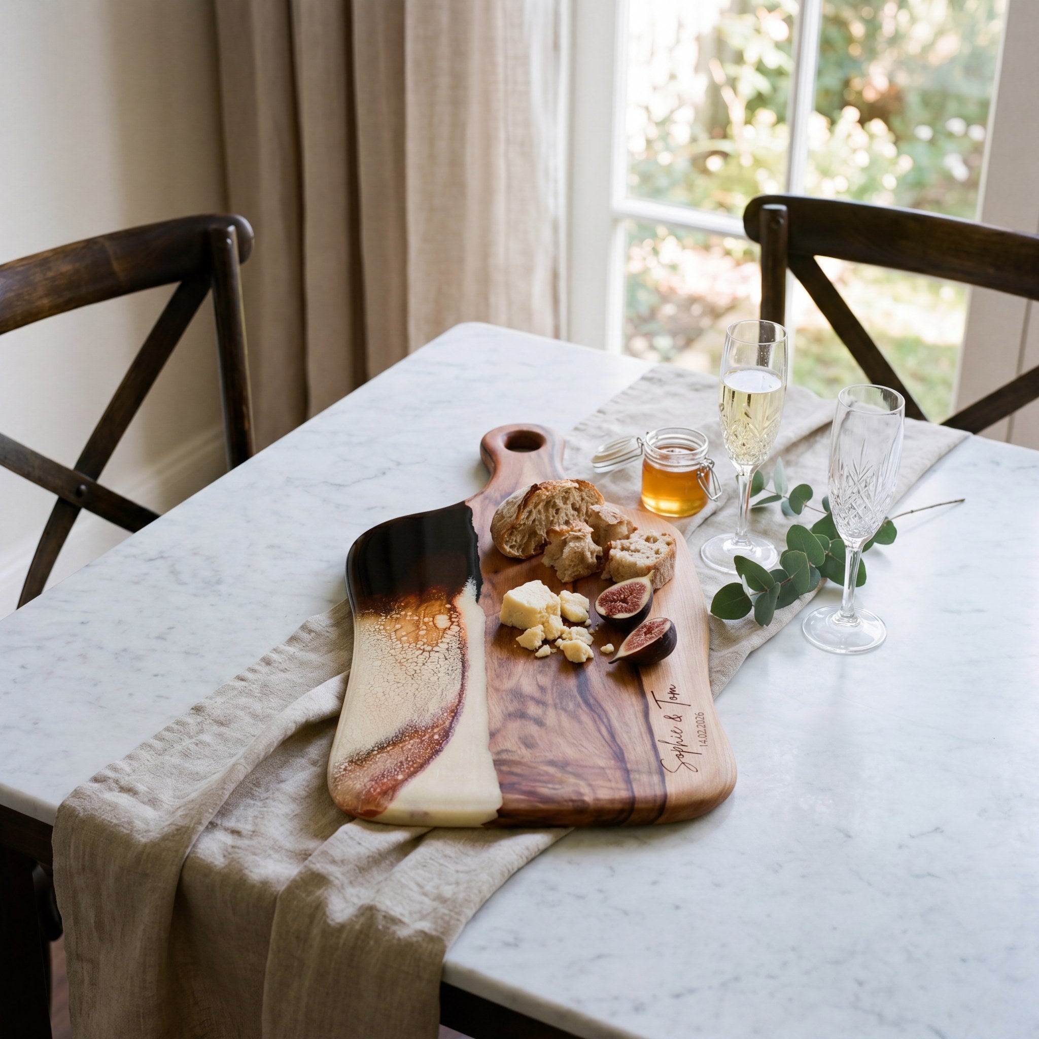 Medium Resin Paddle Board in Burnt Ivory - Styled on a wedding table #colour_burnt-ivory