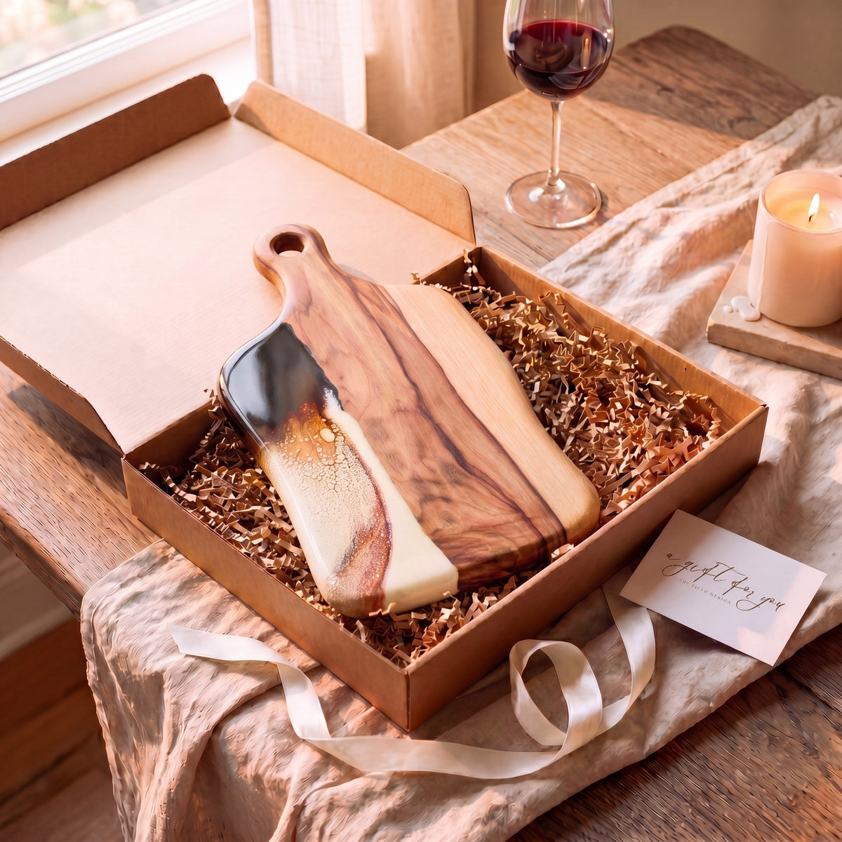 Medium Resin Paddle Board in Burnt Ivory - Gift box presentation