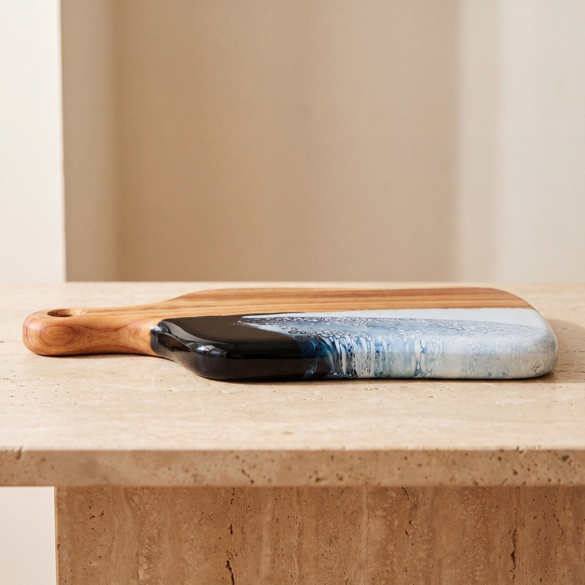 Medium Resin Paddle Board in Prussian Blue - Side profile showing the resin edge #colour_prussian-blue