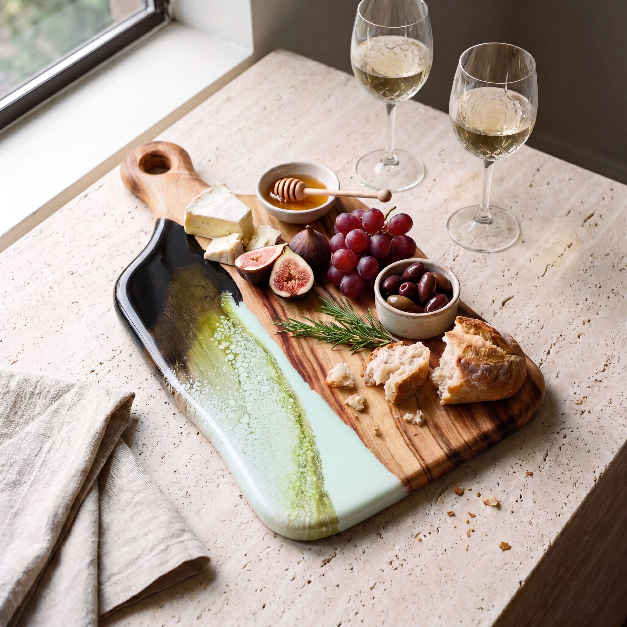 Medium Resin Paddle Board in Sage Green - Anniversary grazing board #colour_sage-green