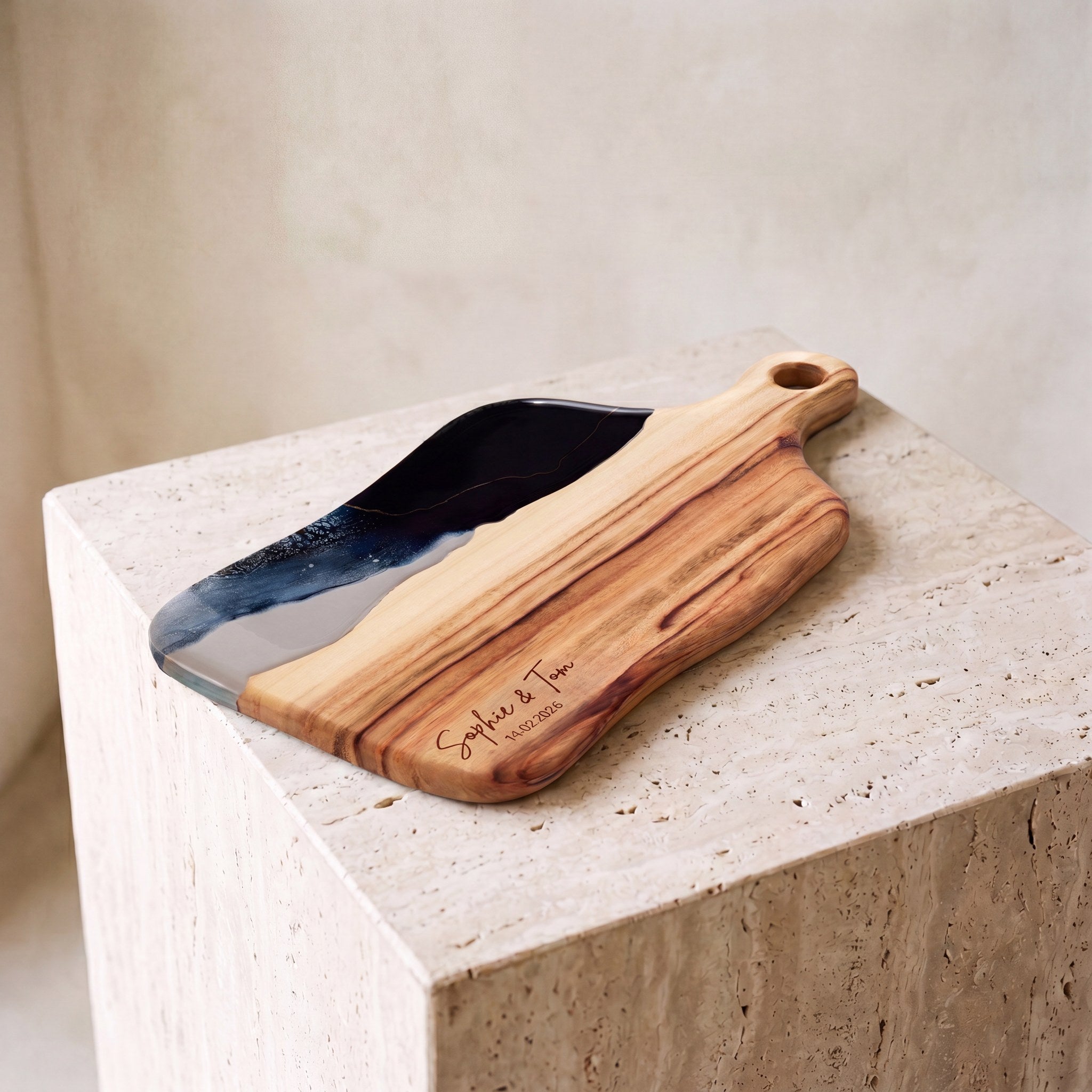 Medium Resin Paddle Board in Slate - Hero shot on travertine plinth #colour_slate