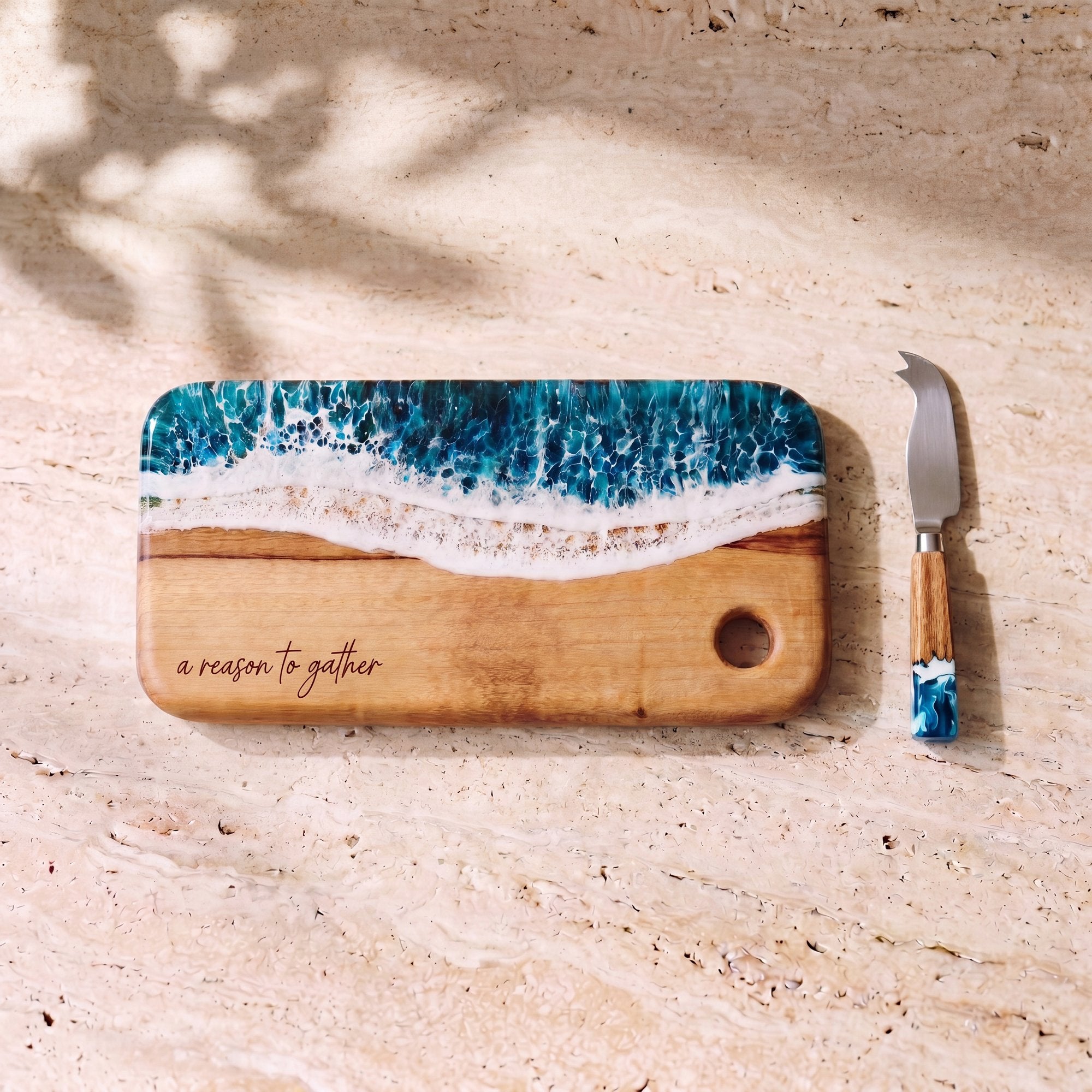 Nibbles Gift Box in Seascape - Flat lay of the board and cheese knife