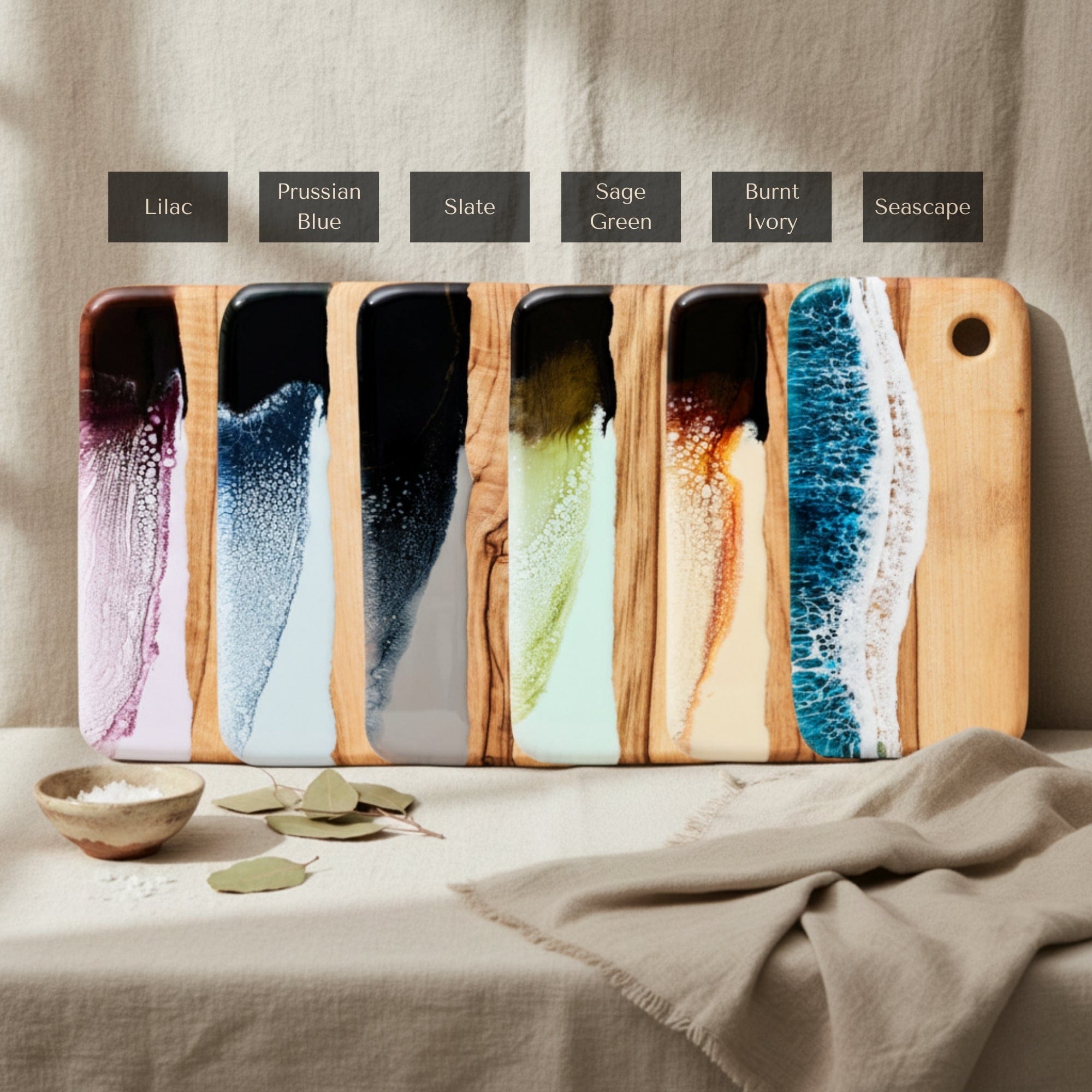 The Nibbles Gift Box in Burnt Ivory - Personalised engraving detail on bundle pieces