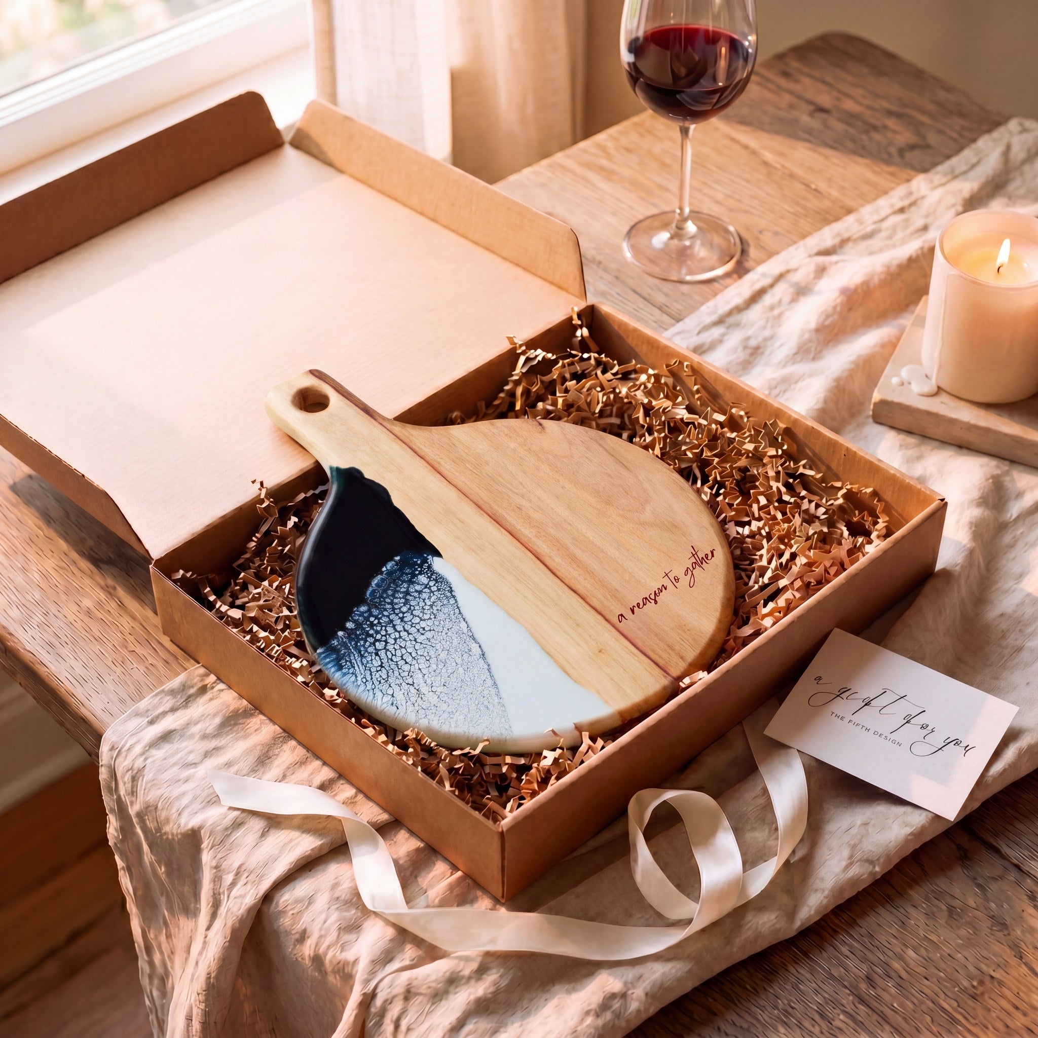 Round Resin Paddle in Prussian Blue - Back of board showing natural Camphor Laurel timber #colour_prussian-blue