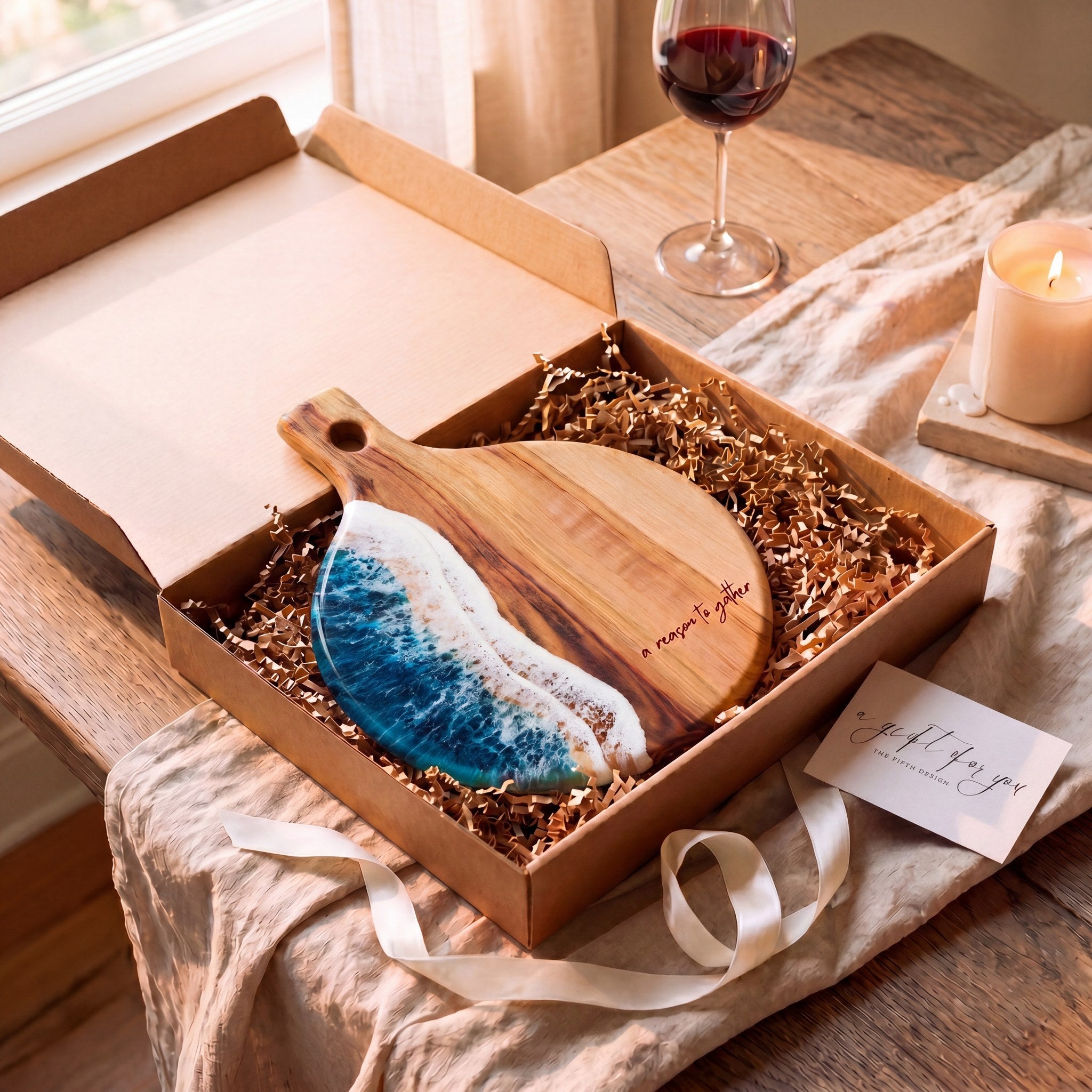 Round Resin Paddle in Seascape - Back of board showing natural Camphor Laurel timber #colour_seascape
