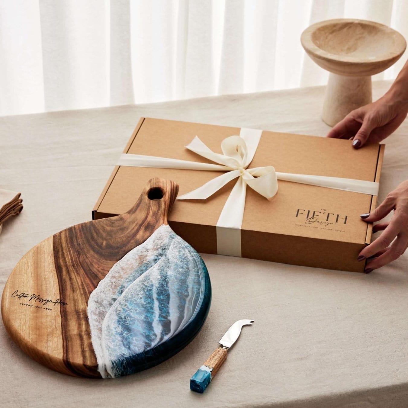 The Gourmet Duo in Sea & Scarlet - Personalised engraving detail on bundle pieces