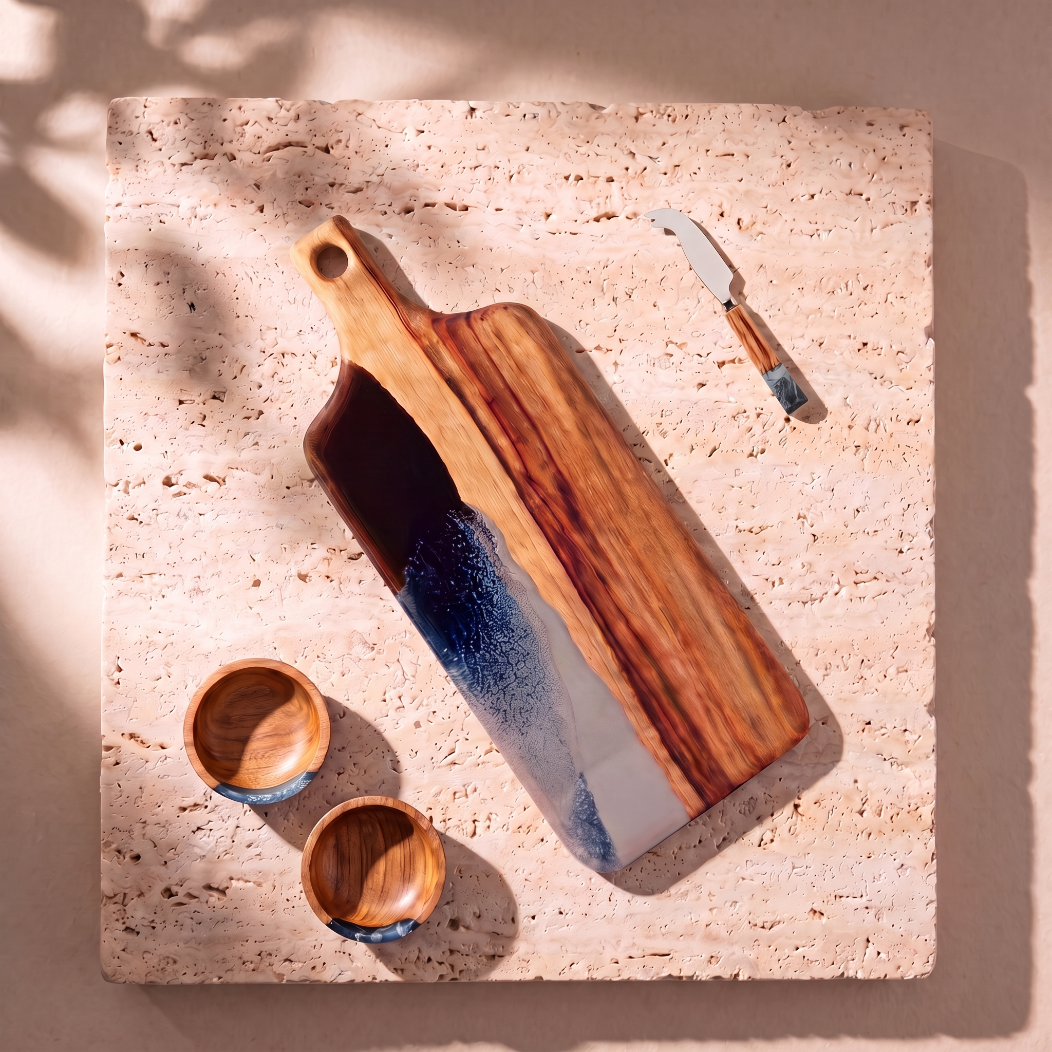 The Ultimate Gift Bundle in Slate - Flat lay of the board, two bowls and the knife