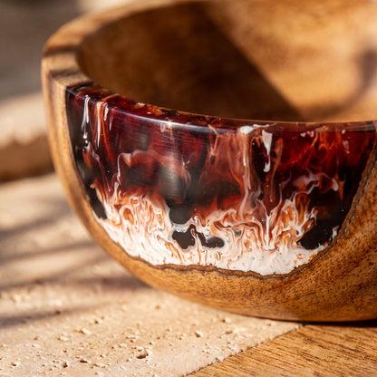 Resin Bowl in Burnt Ivory - close-up of the resin meeting the timber #colour_burnt-ivory