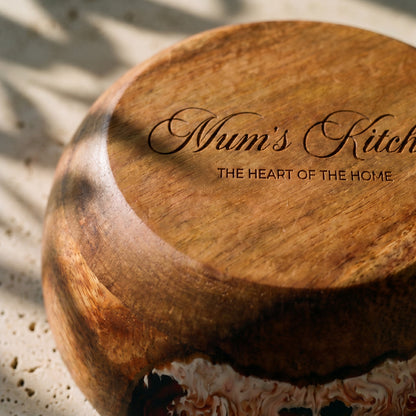 Resin Bowl in Burnt Ivory - close-up of the personalised engraving #colour_burnt-ivory