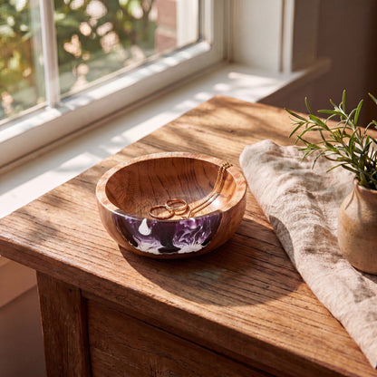 Resin Bowl in Lilac - styled on a side table #colour_lilac