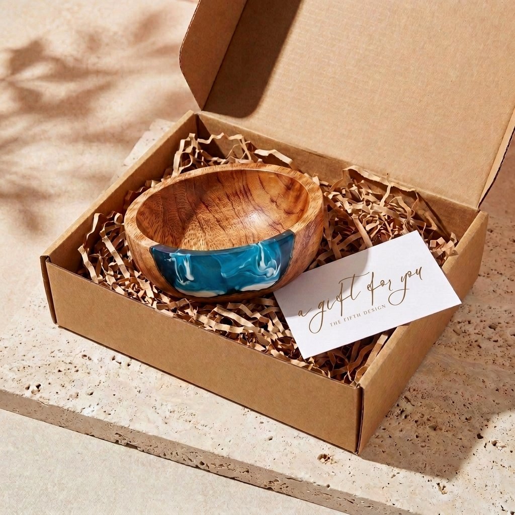Resin Bowl in Seascape - a gift moment, wrapped and ready 