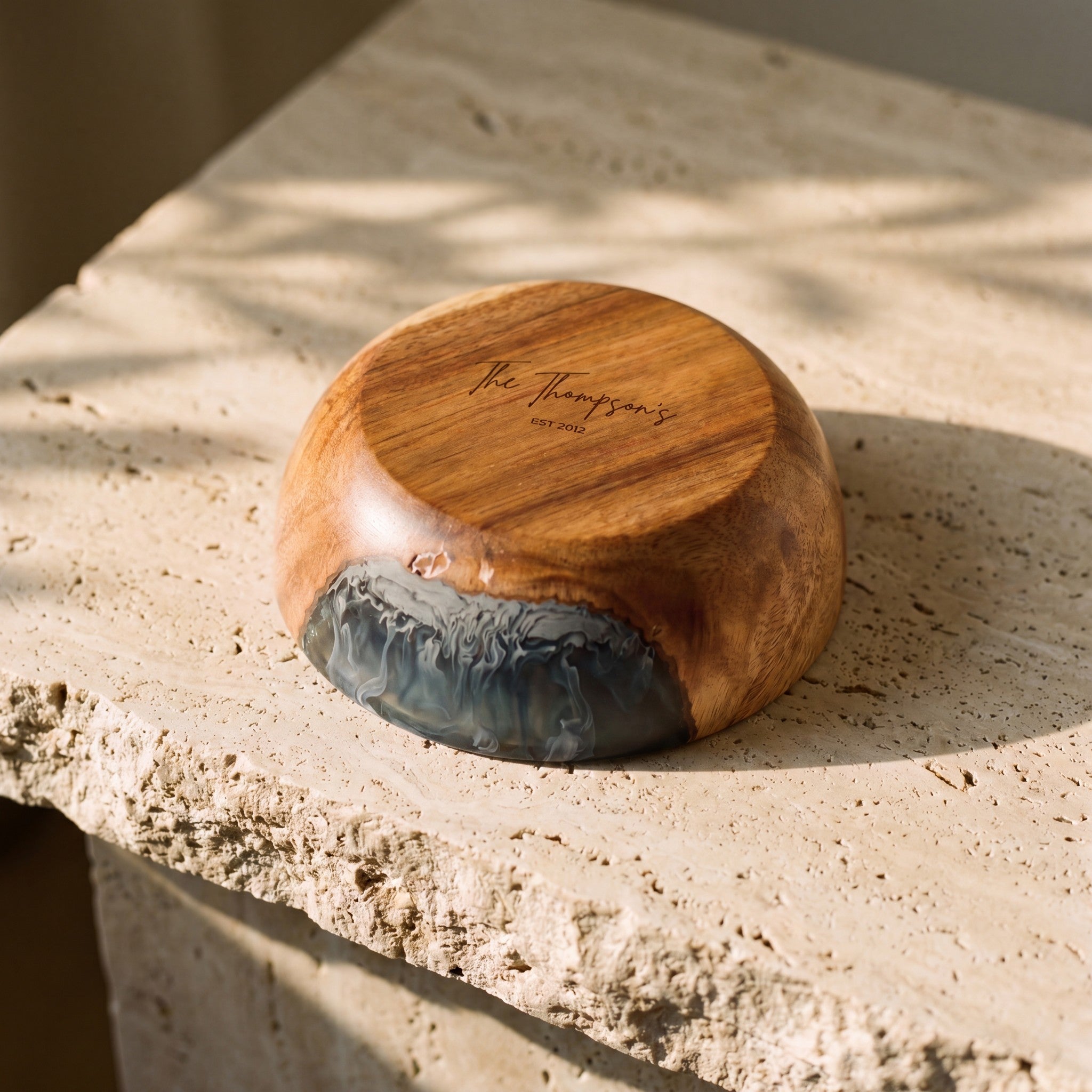 Resin Bowl in Slate - personalised engraving on the timber base #colour_slate