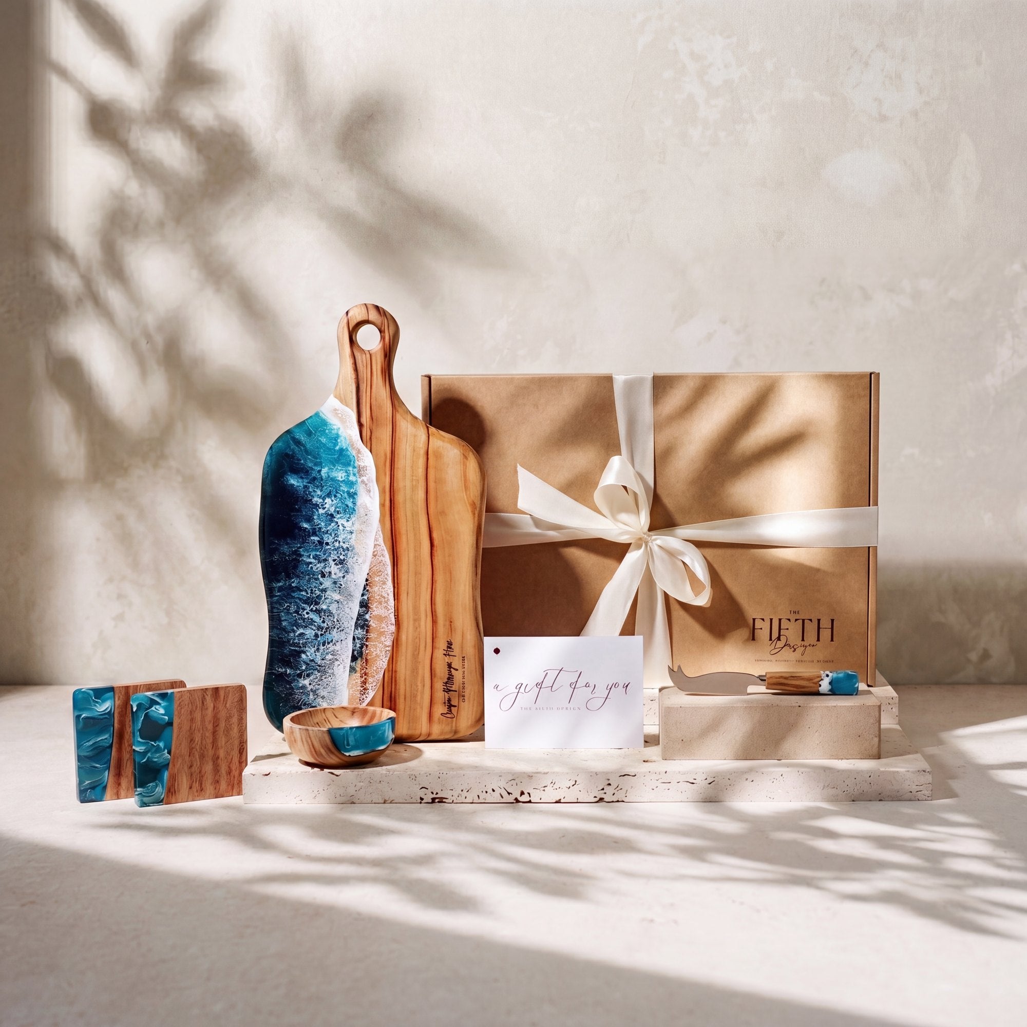 Charcuterie Bundle in Seascape - Gift set hero with branded gift box #colour_seascape