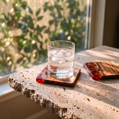The Entertainer's Bundle in Burnt Ivory - Resin coasters in use