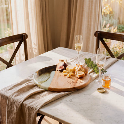 Gourmet Duo Gift Box in Sage Green - Round board styled lifestyle setting 