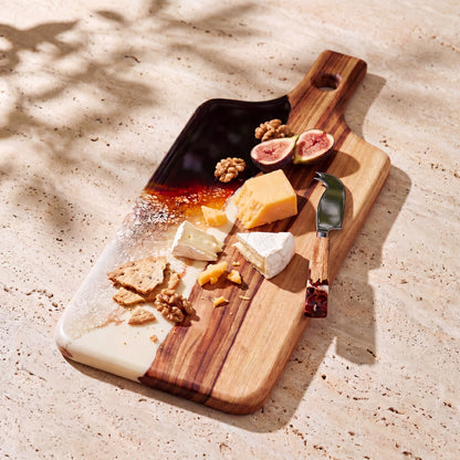 Resin Cheese Knife in Burnt Ivory - styled on a serving board #colour_burnt-ivory