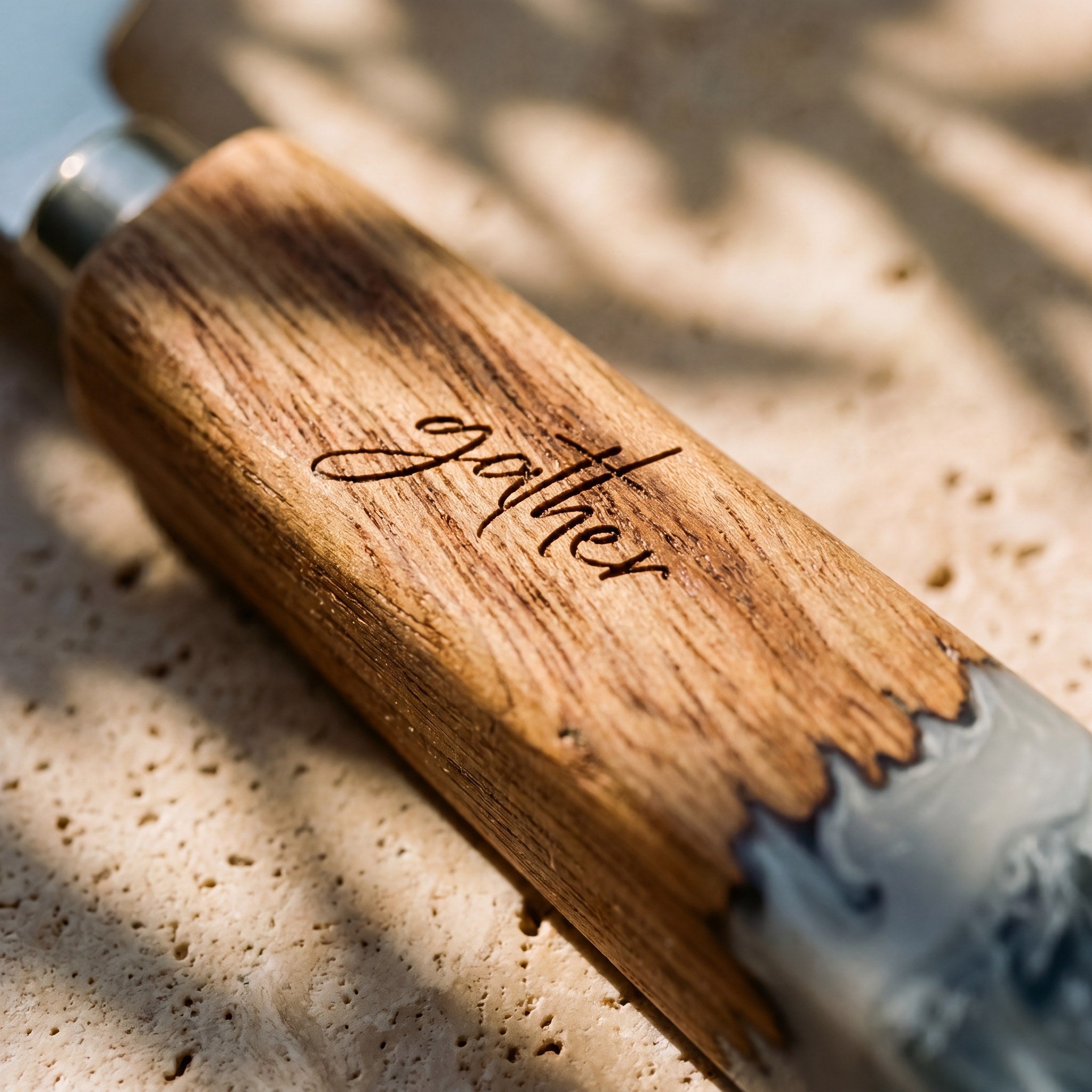 Resin Cheese Knife in Slate - engraving detail #colour_slate