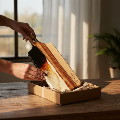 Large Resin Paddle Board in Burnt Ivory - Gift box presentation, board in TFD kraft gift box #colour_burnt-ivory