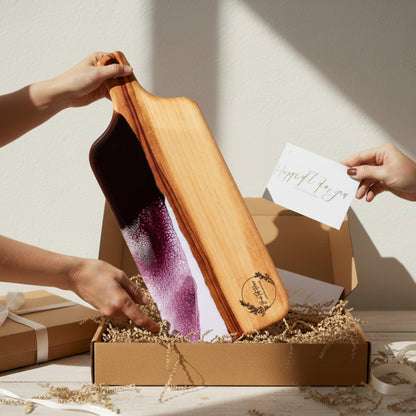 Large Resin Paddle Board in Lilac - Gift box presentation, board in TFD kraft gift box #colour_lilac
