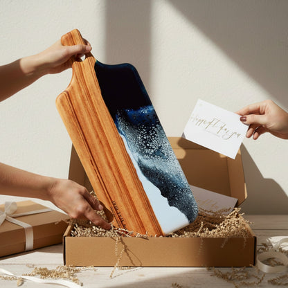Large Resin Paddle Board in Prussian Blue - Gift box presentation, board in TFD kraft gift box #colour_prussian-blue