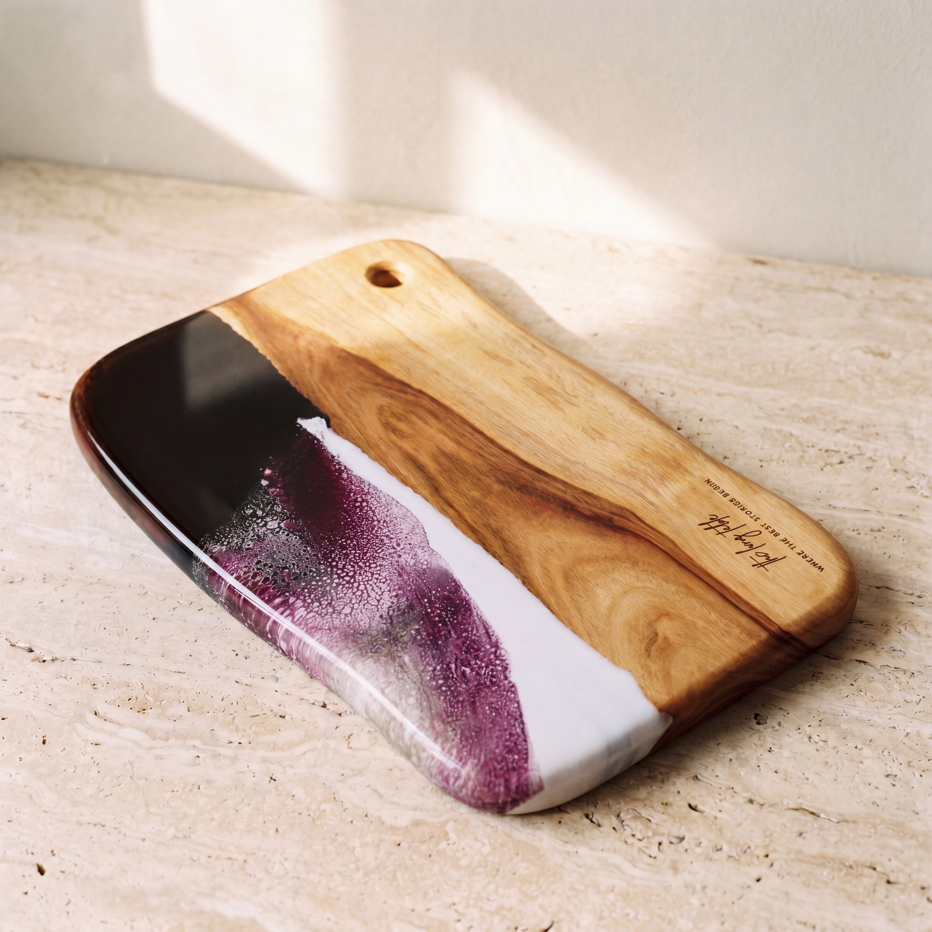 Large Resin Board in Lilac - Hero shot of the live-edge slab #colour_lilac