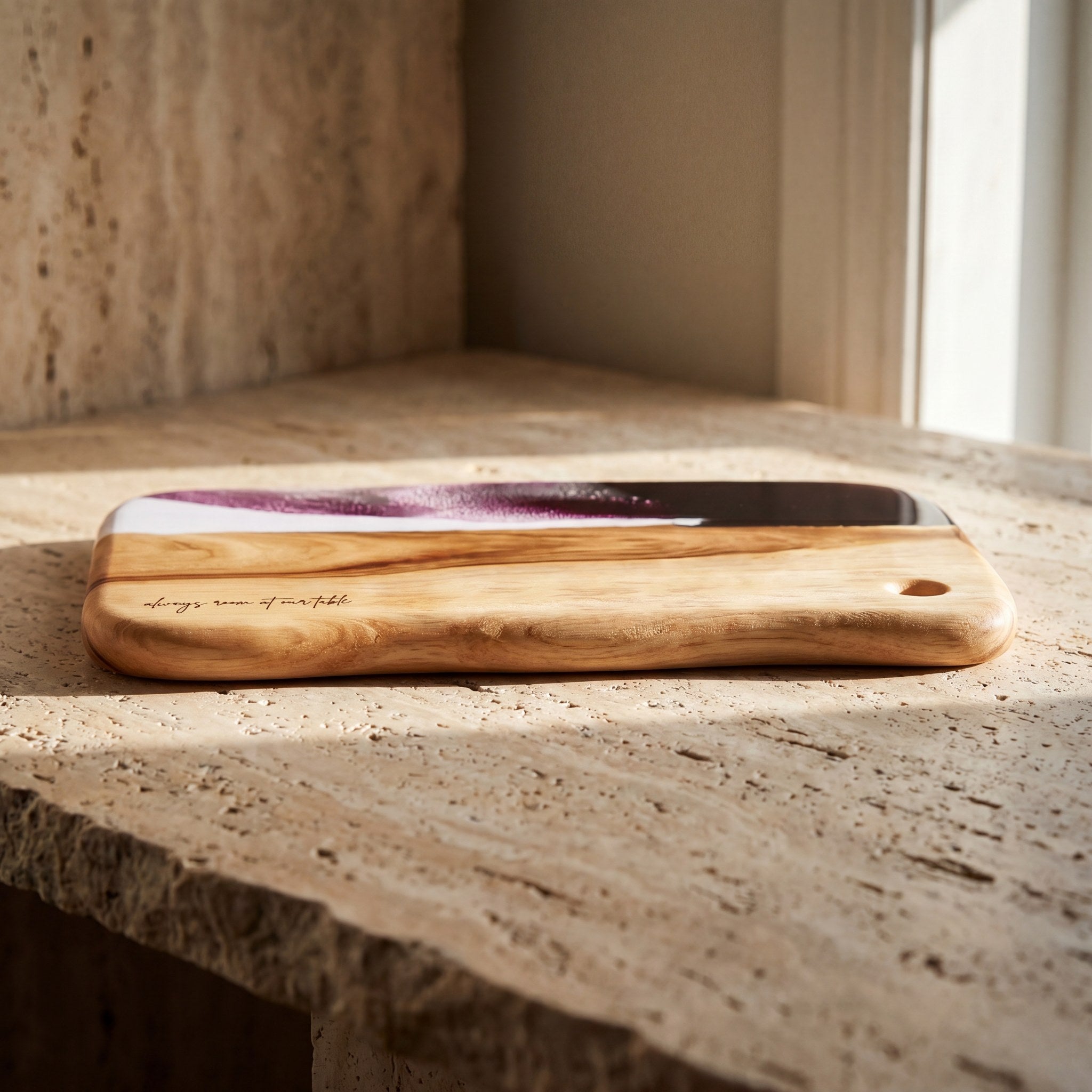 Large Resin Board in Lilac - Side profile showing the resin edge #colour_lilac