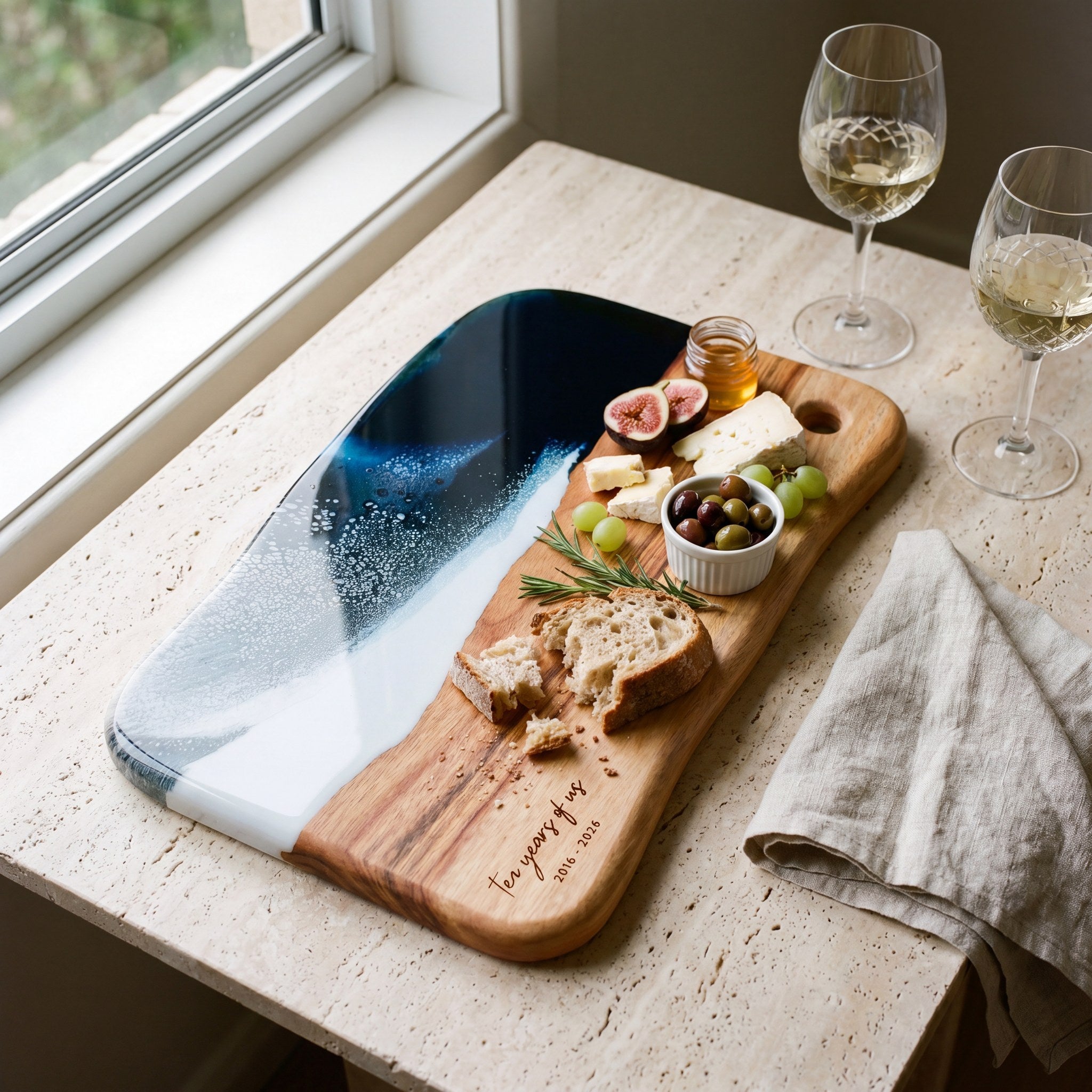 Large Resin Board in Prussian Blue - Anniversary grazing board #colour_prussian-blue