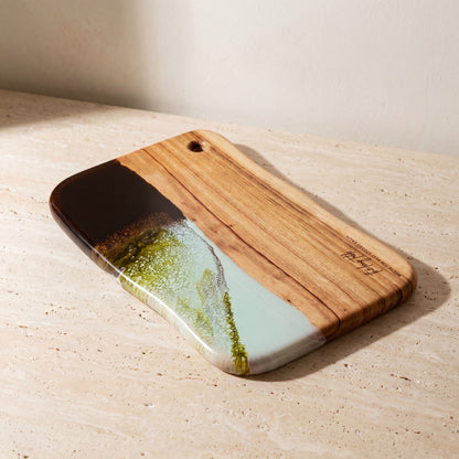 Large Resin Board in Sage Green - Hero shot of the live-edge slab #colour_sage-green