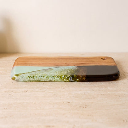 Large Resin Board in Sage Green - Side profile showing the resin edge #colour_sage-green
