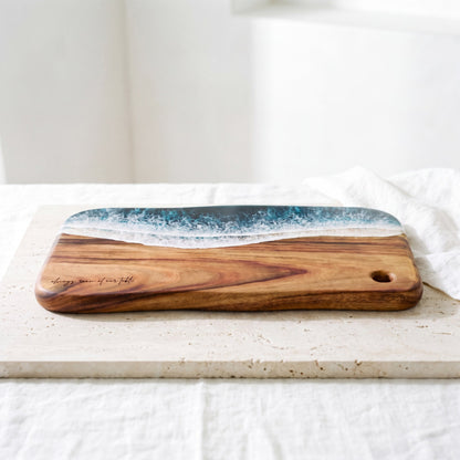 Large Resin Board in Seascape - Side profile showing the resin edge #colour_seascape