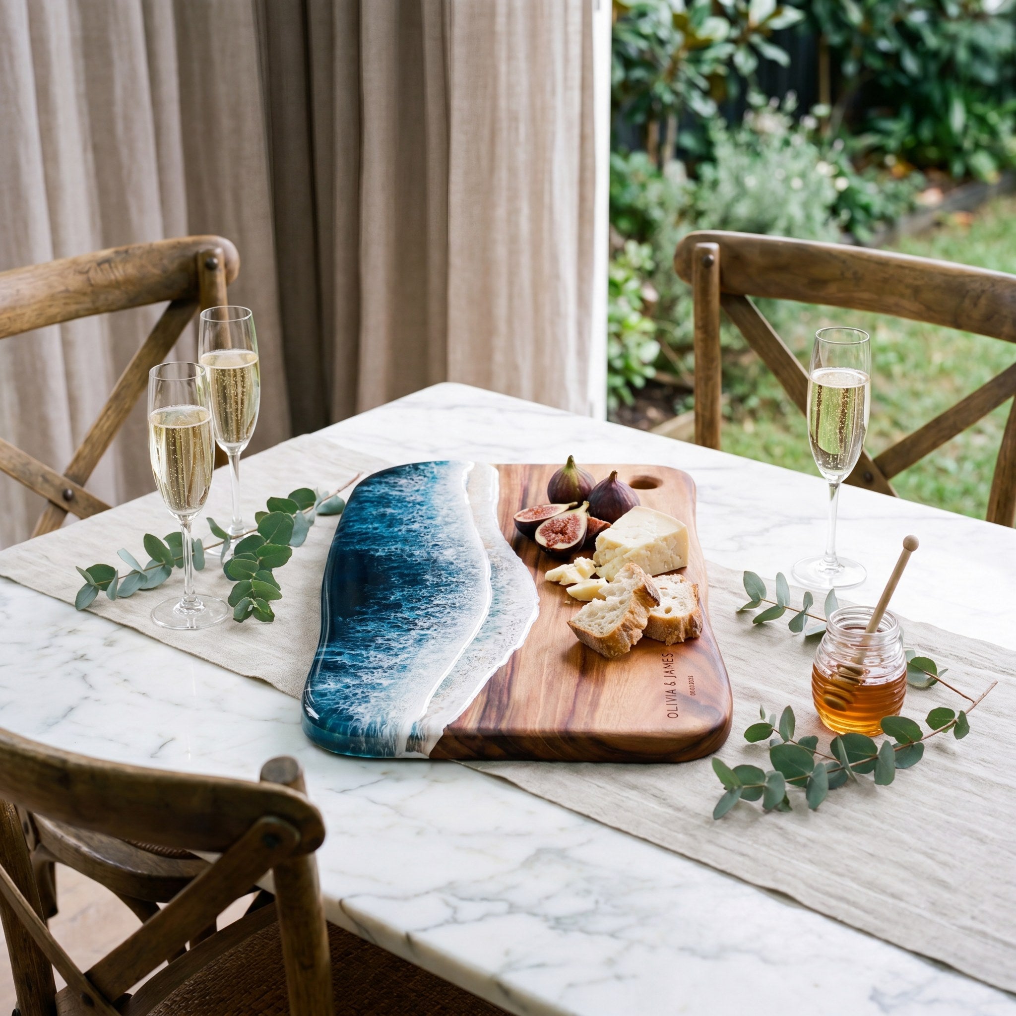 Large Resin Board in Seascape - Styled on a wedding table #colour_seascape