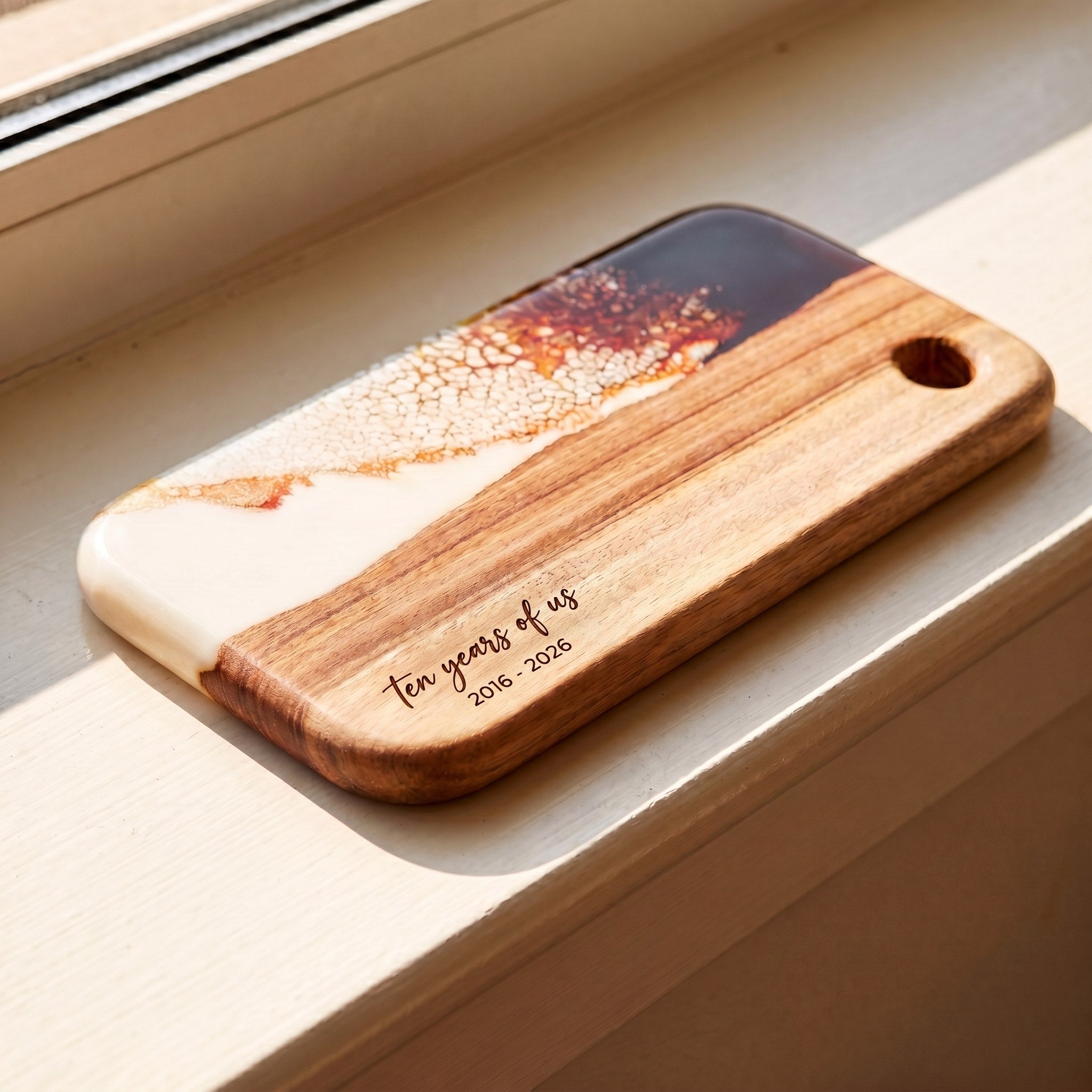 Small Resin Board in Burnt Ivory - Personalised engraving detail #colour_burnt-ivory