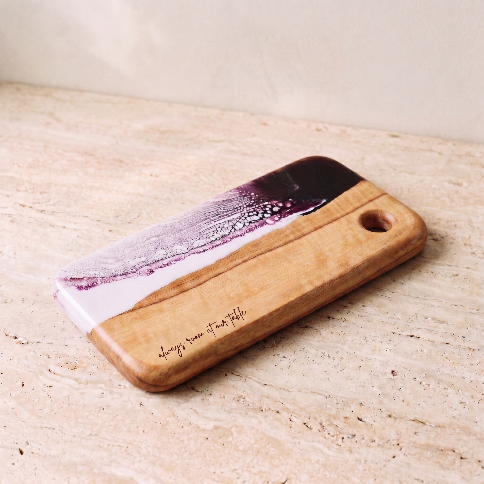 Small Resin Board in Lilac - Hero shot of the live-edge board #colour_lilac