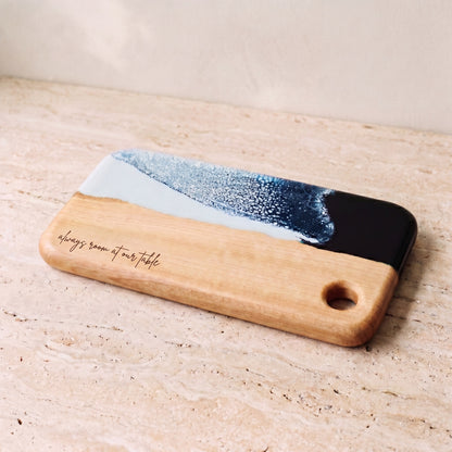 Small Resin Board in Prussian Blue - Hero shot of the live-edge board #colour_prussian-blue