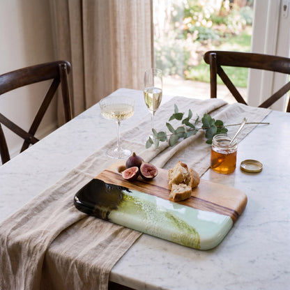 Small Resin Board in Sage Green - Styled on a wedding table #colour_sage-green