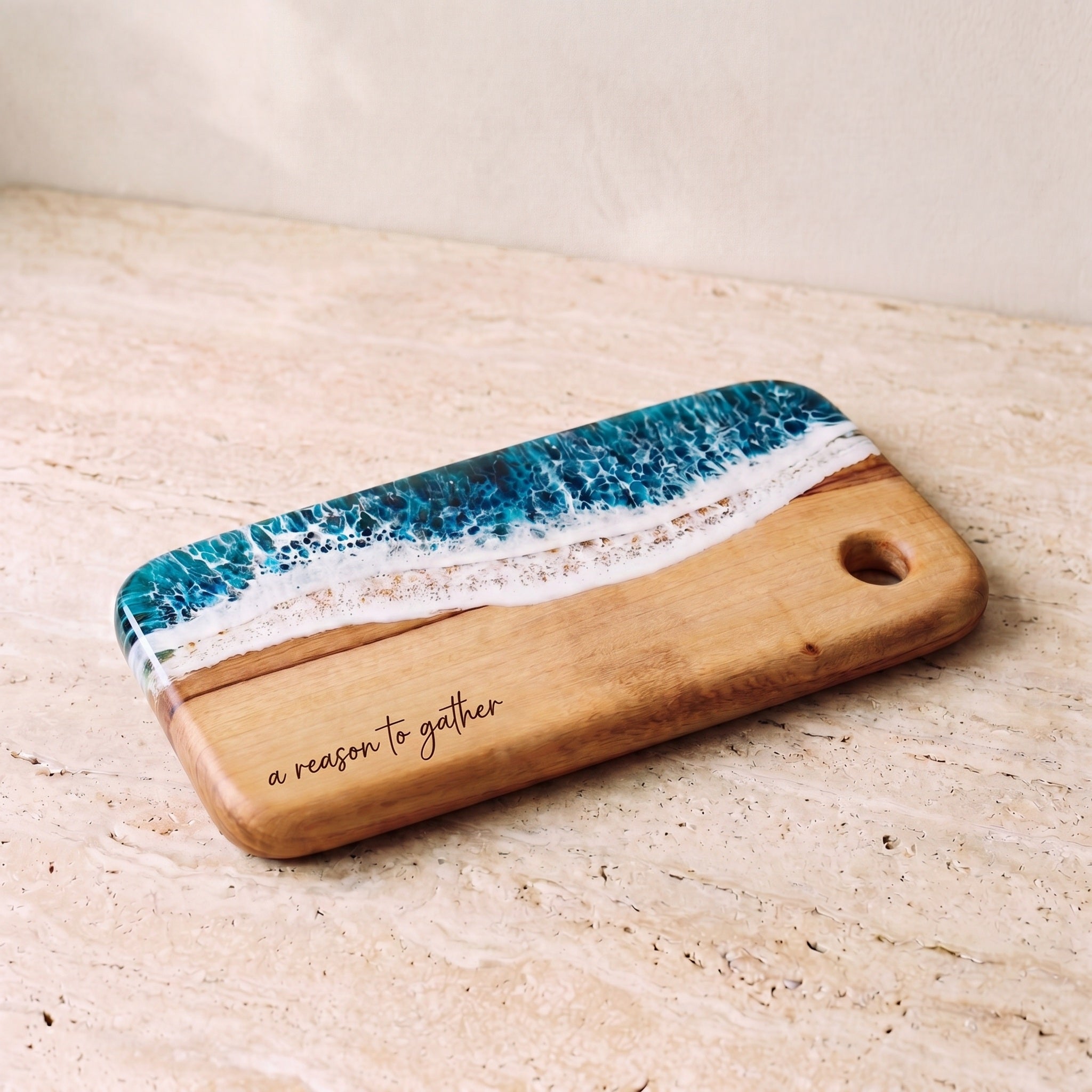 Small Resin Board in Seascape - Hero shot of the live-edge board #colour_seascape