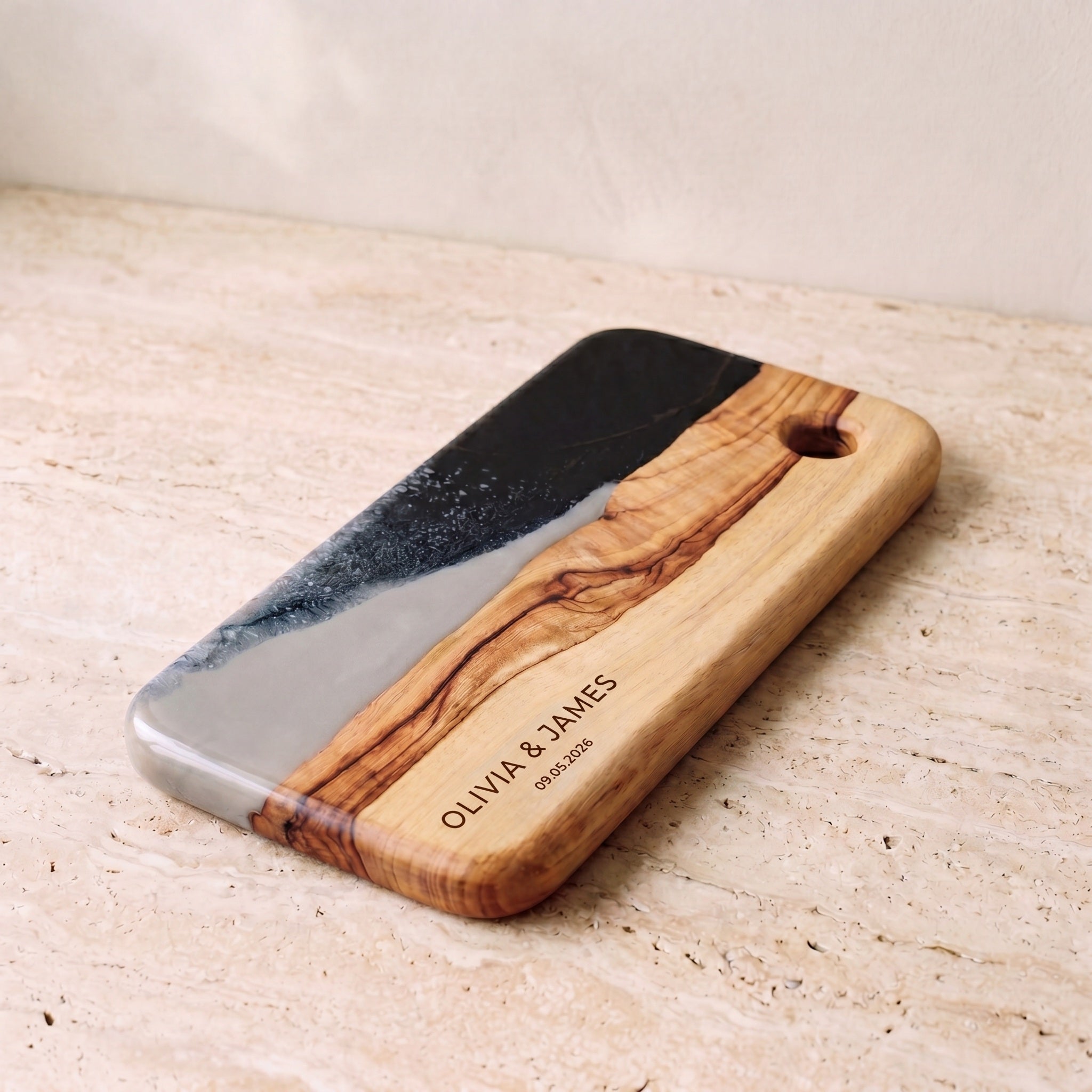 Small Resin Board in Slate - Hero shot of the live-edge board #colour_slate