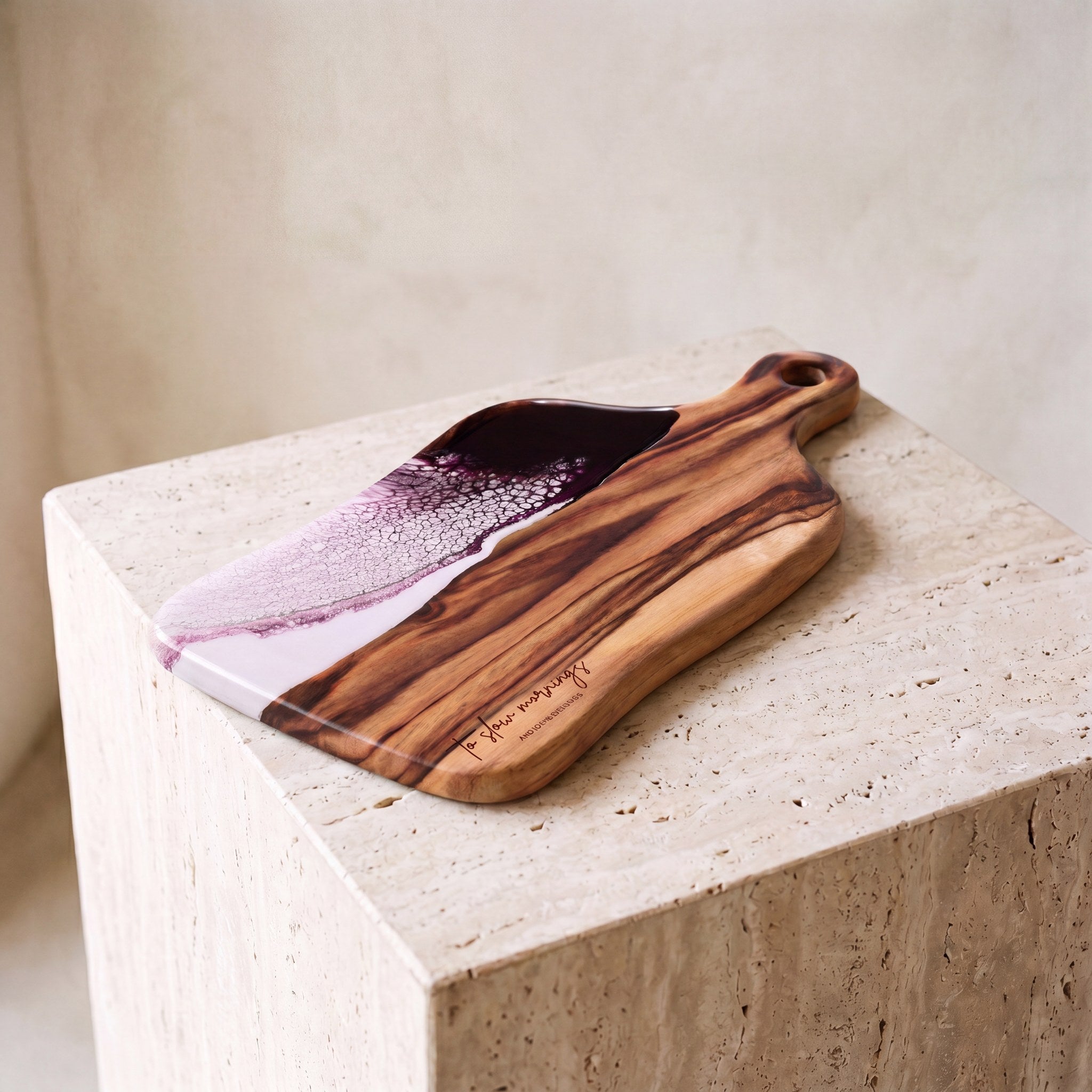Medium Resin Paddle Board in Lilac - Hero shot on travertine plinth #colour_lilac