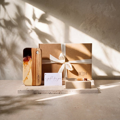 Nibbles Gift Box in Burnt Ivory - Gift set hero with branded gift box 